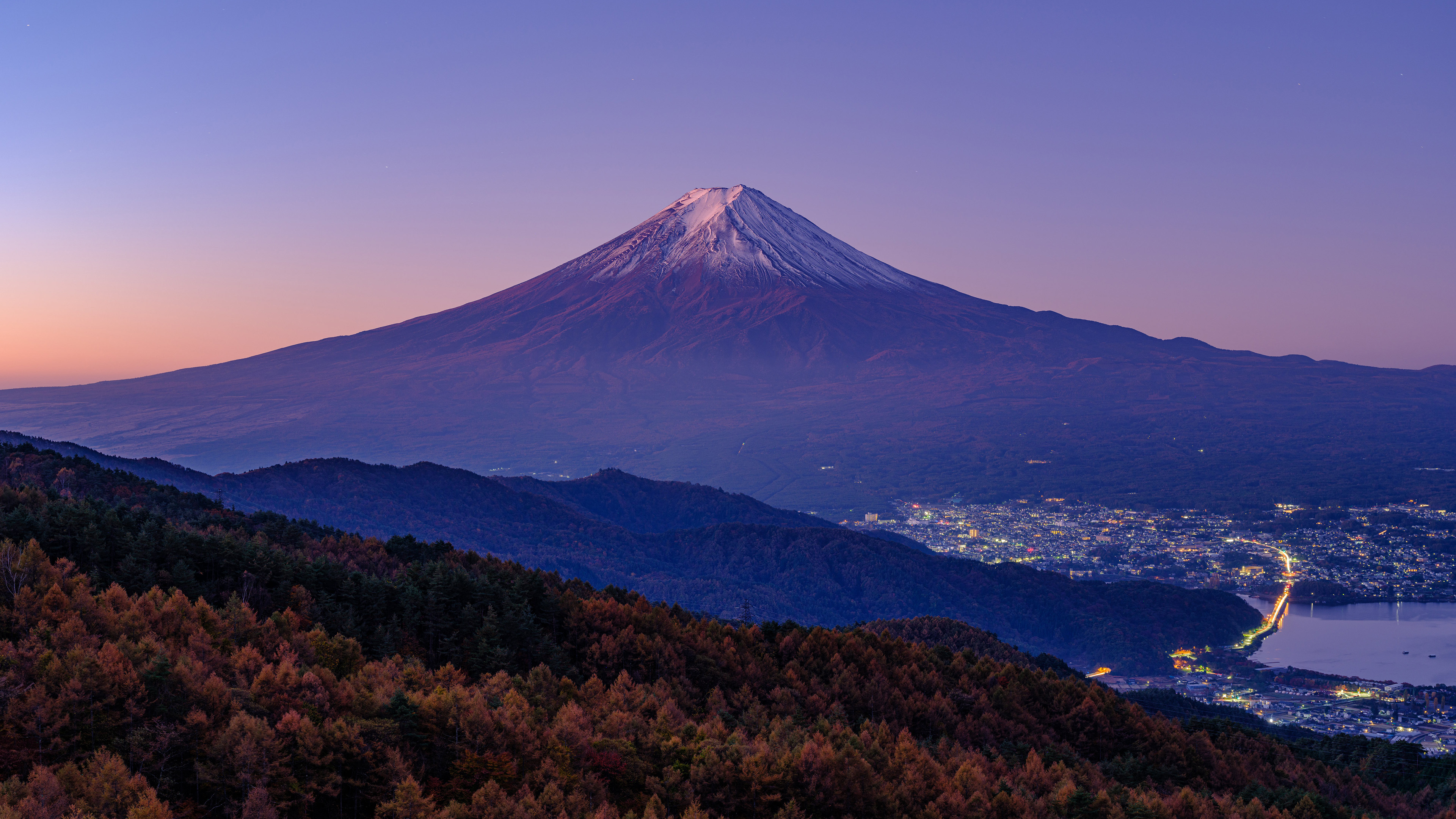 风景大片,自然风光,富士山,城镇,城市夜景,山坡