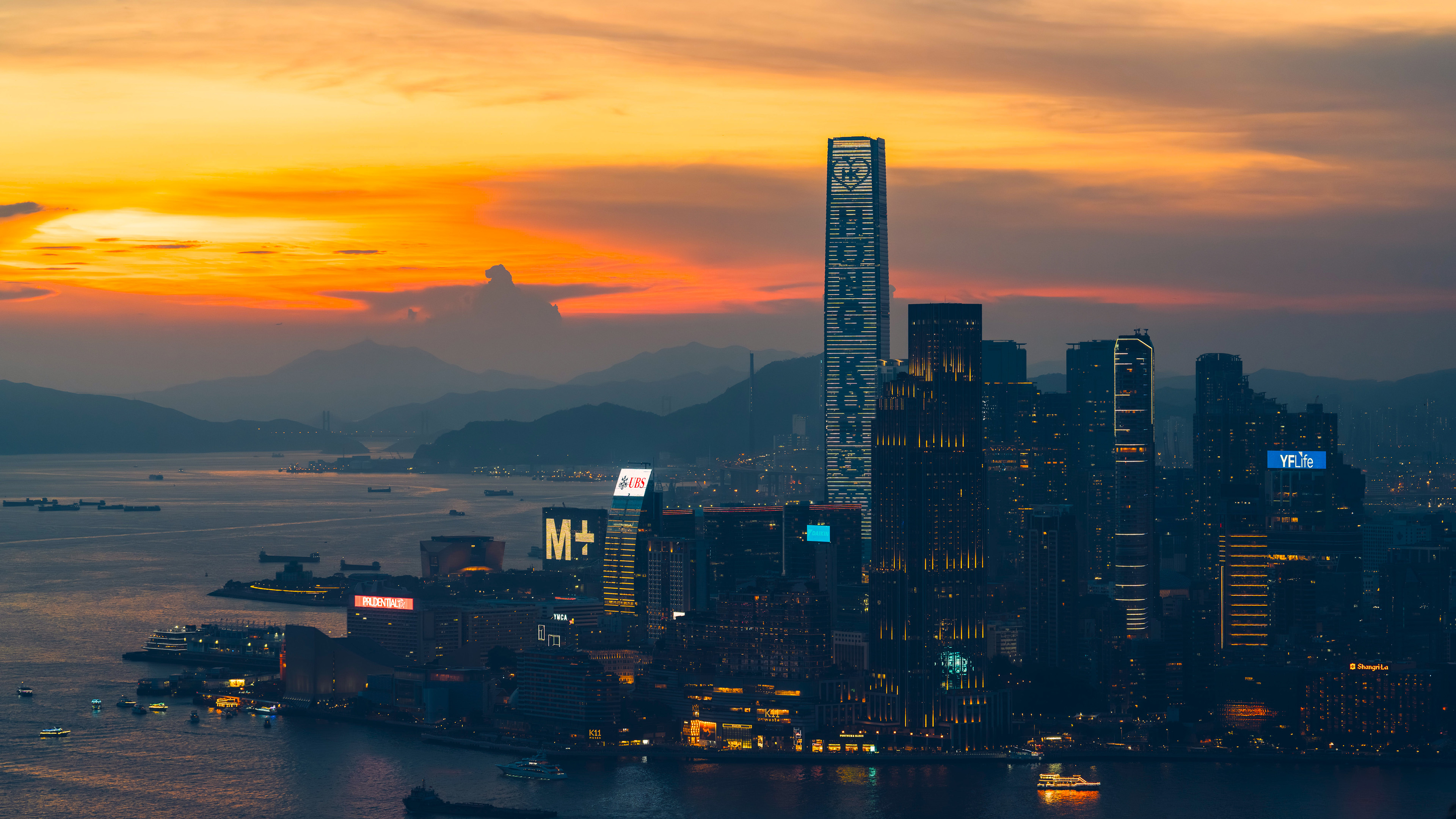 风景大片,城市夜景,香港,晚霞,中国,