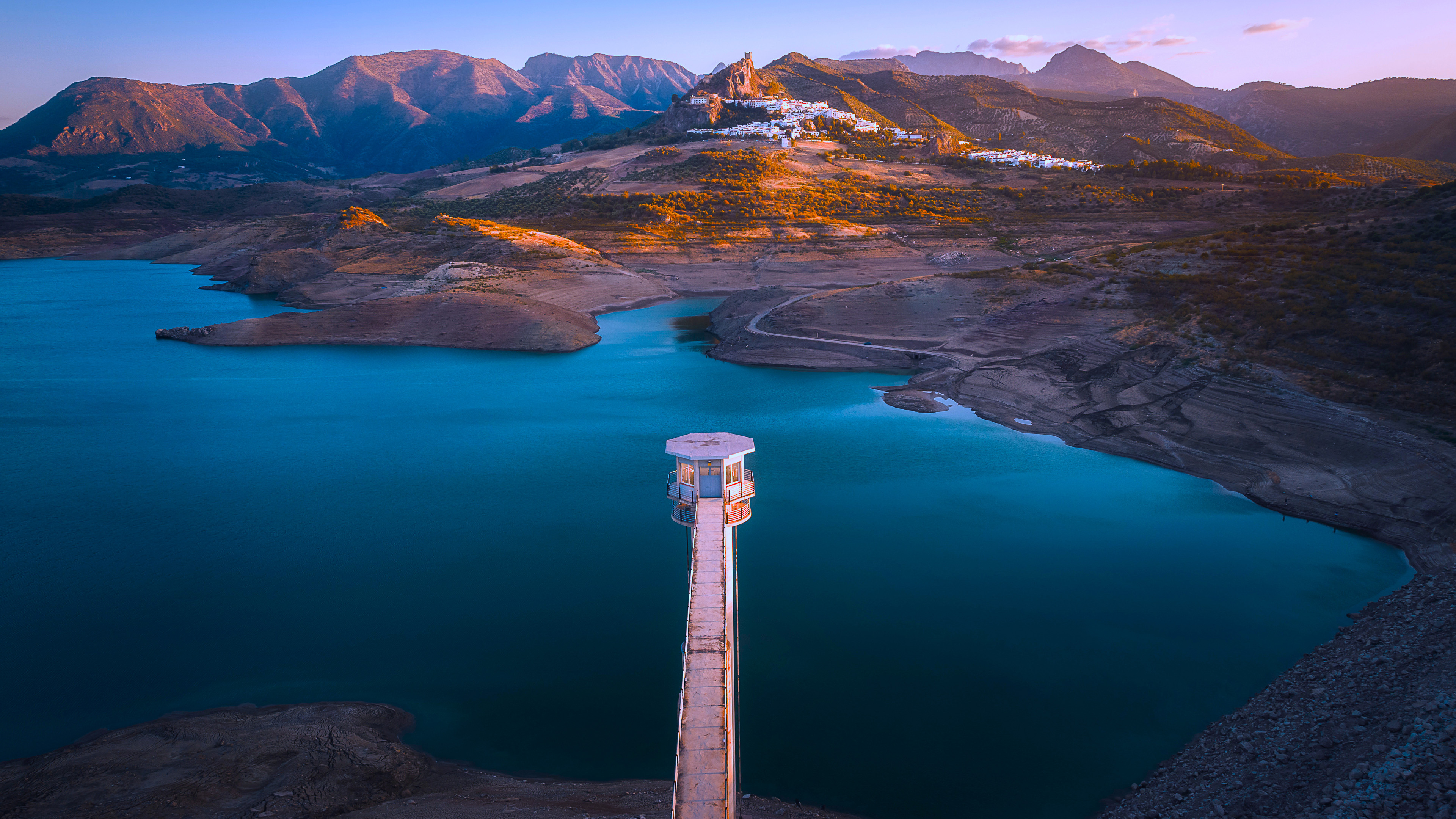 风景大片,湖泊,山丘,凉亭