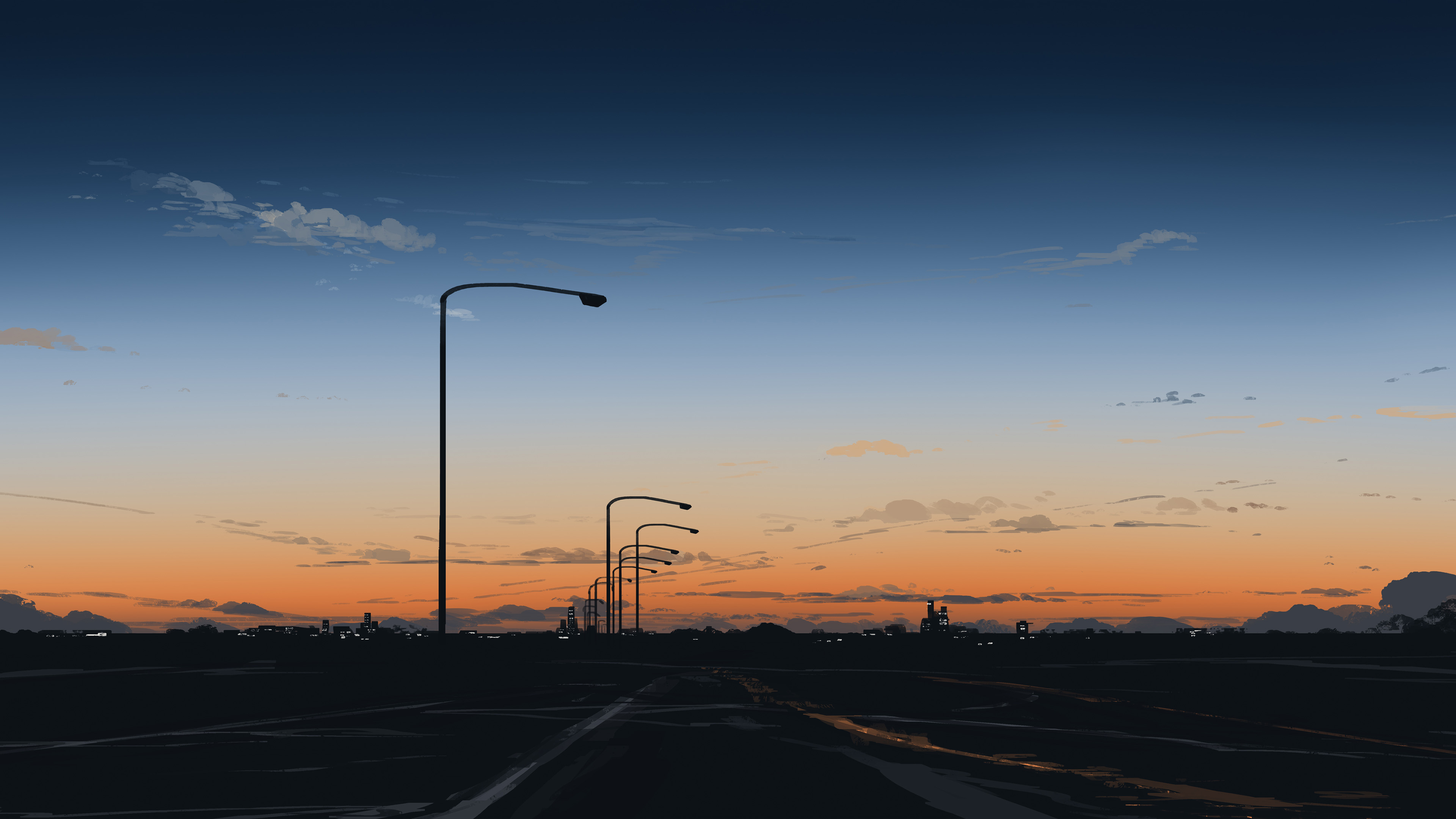 风景大片,城市夜景,路灯,晚霞