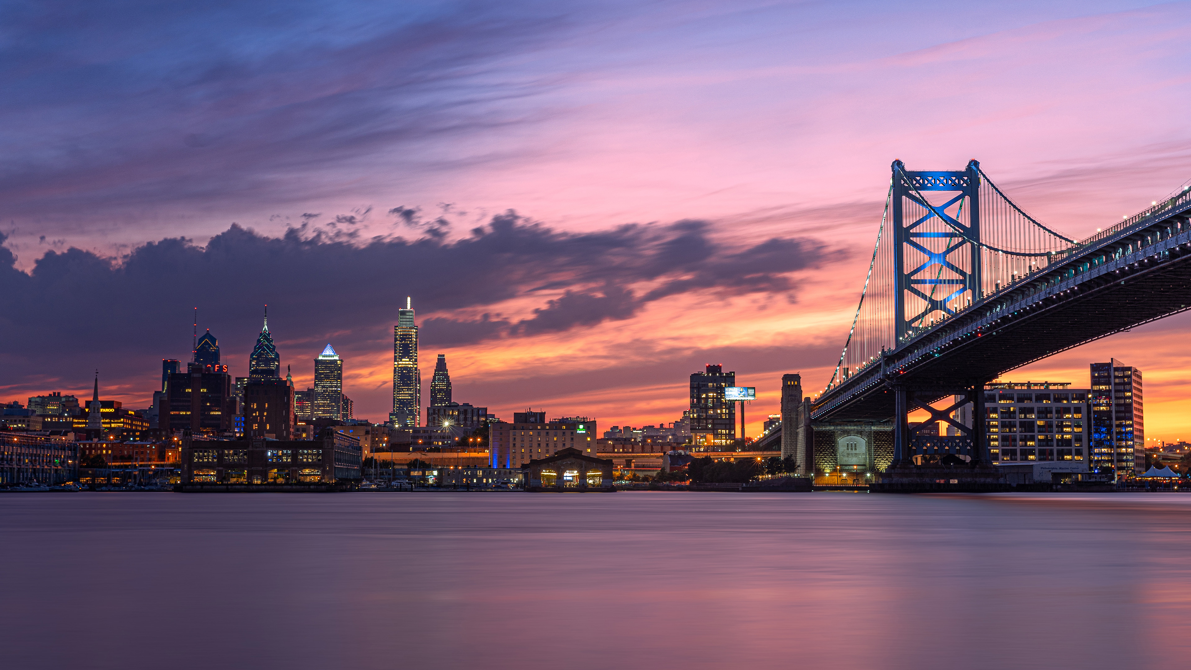 风景大片,城市夜景,落日余晖,跨海大桥