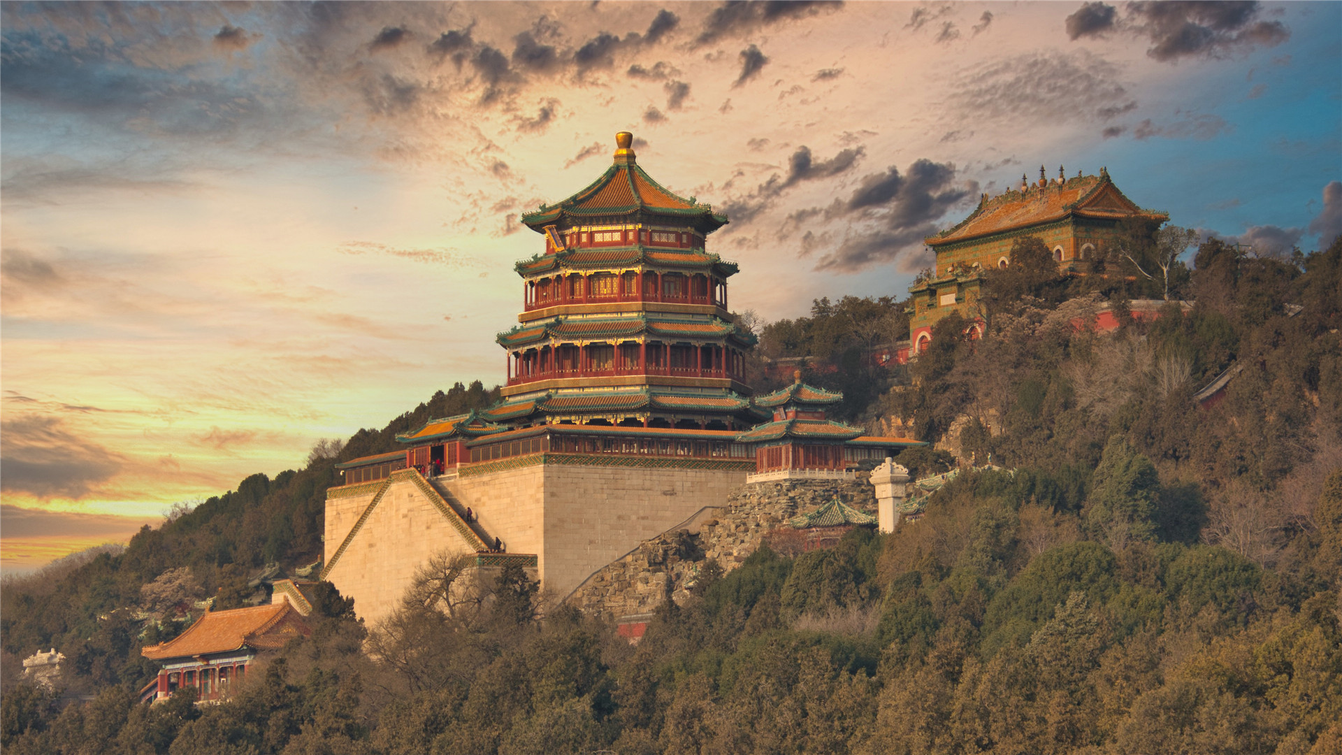 颐和园,昆明湖,皇家园林,山坡,黄昏