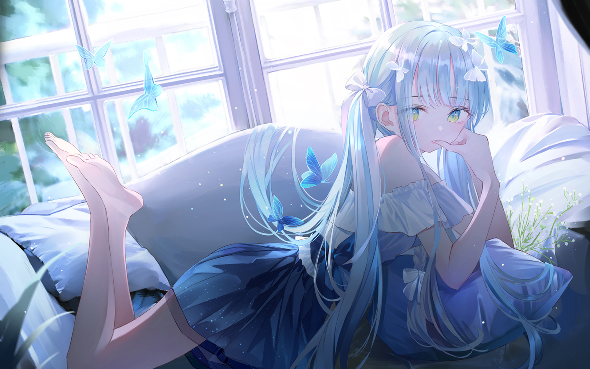 蝴蝶,环绕的,,动漫,美女