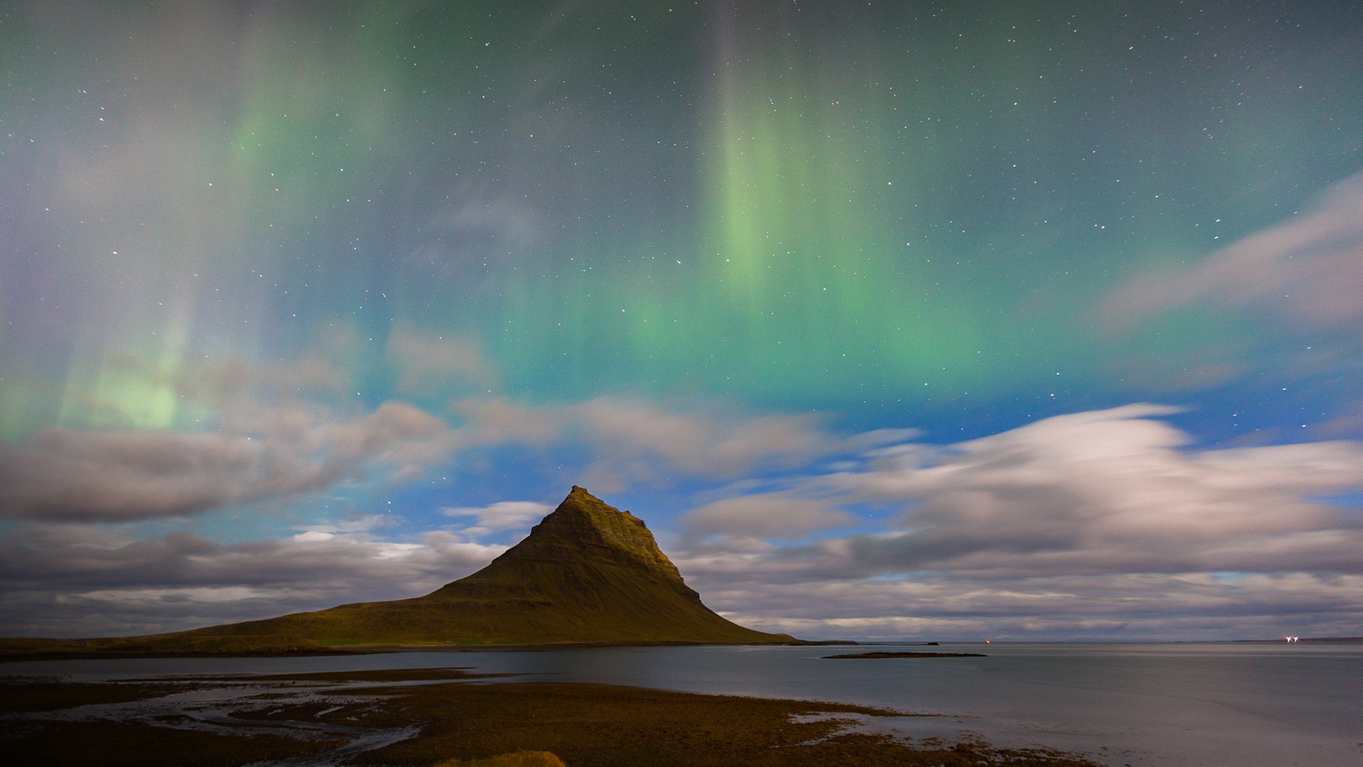 奇幻梦境,极光,夜晚,,山顶,