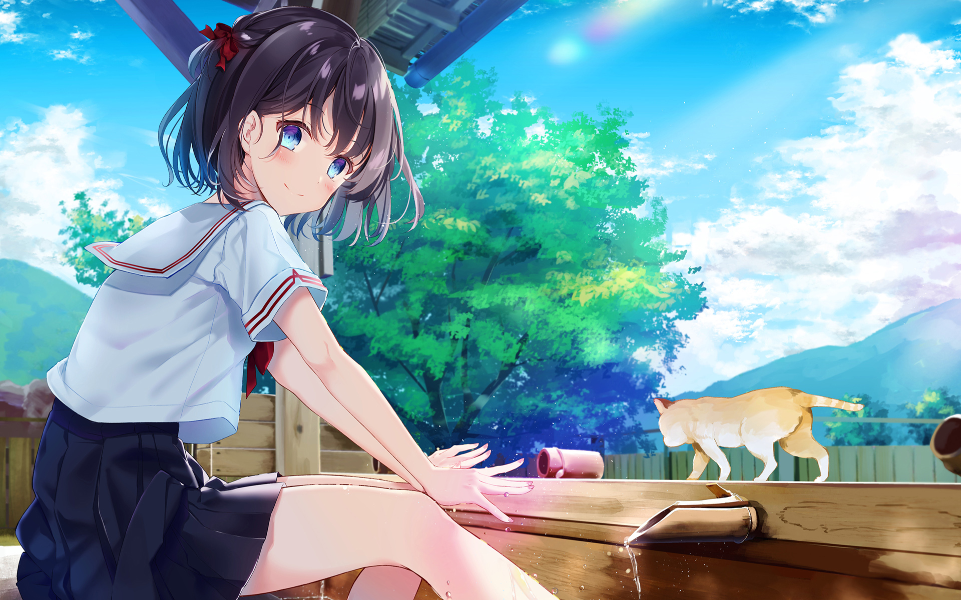 蝴蝶,环绕的,,动漫,美女