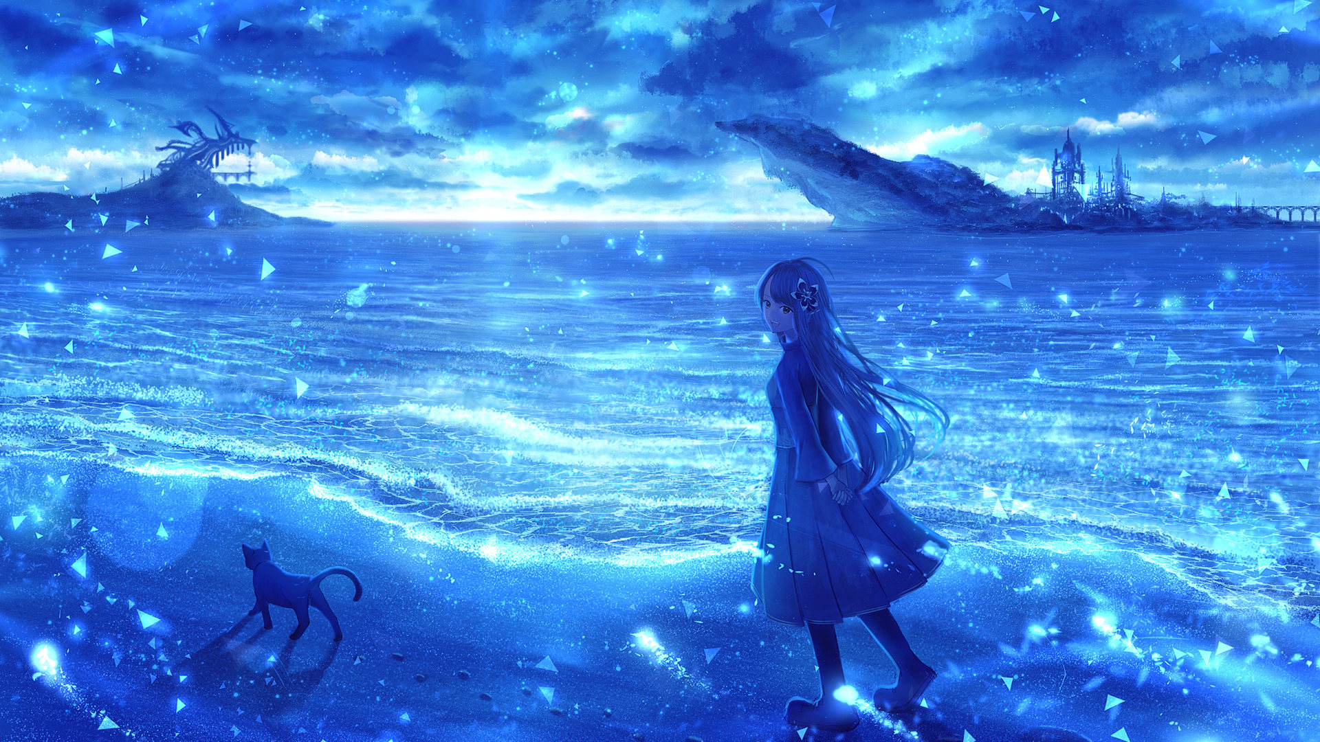 海岸,梦幻,猫咪,海风,海浪