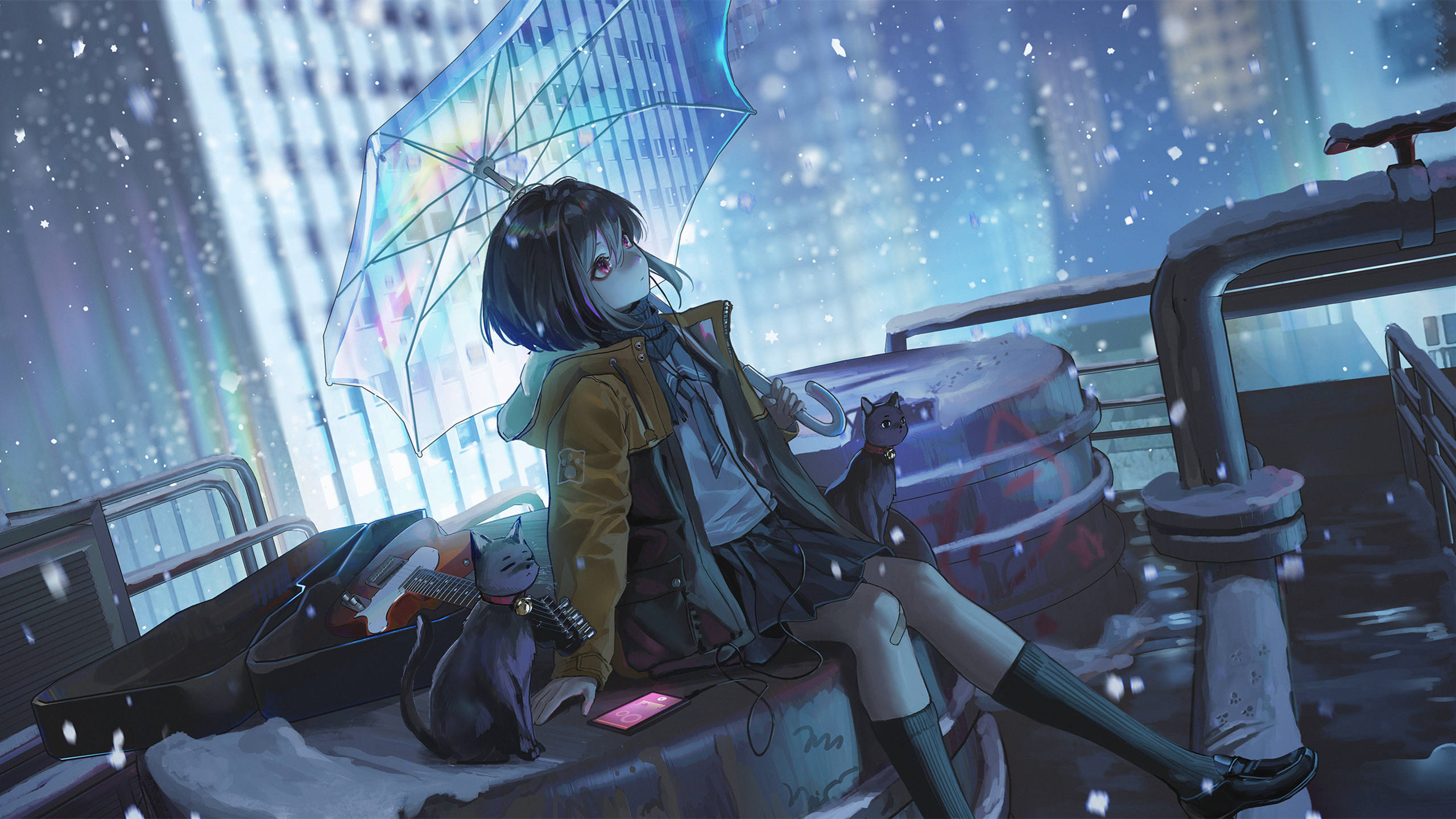 雪天,伞,冬天,城市,浪漫