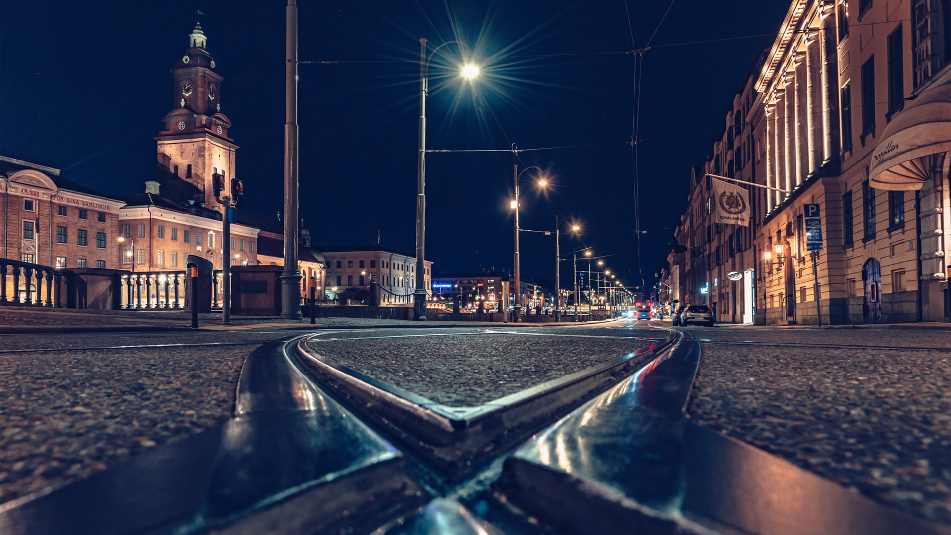 城市夜景,欧洲,灯光,接到,建筑