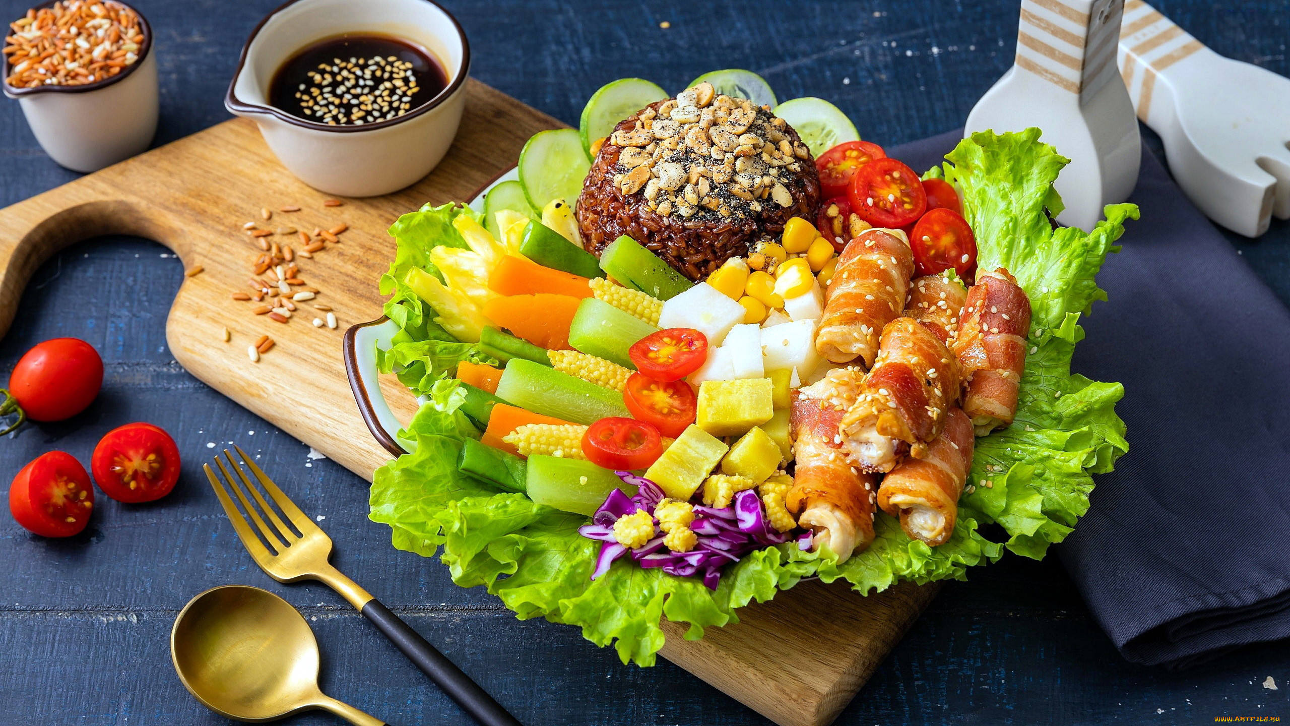 舒缓压力,叉子,番茄,生菜,汤匙