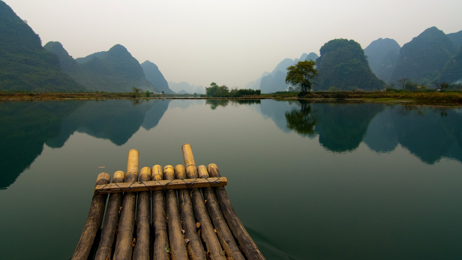 桂林,木筏,漓江,倒影