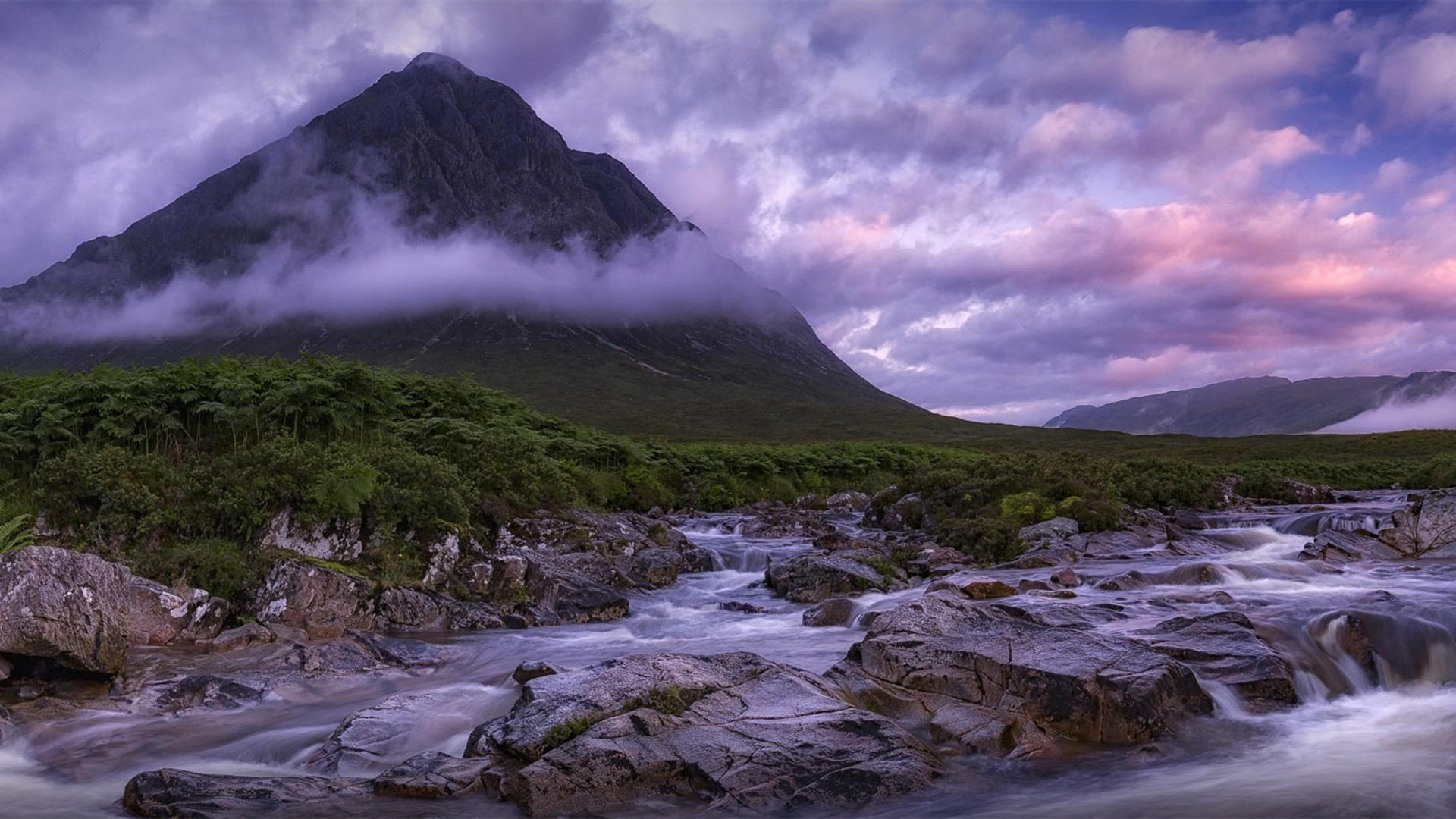 自然风光,高山,雾,小溪,清晨