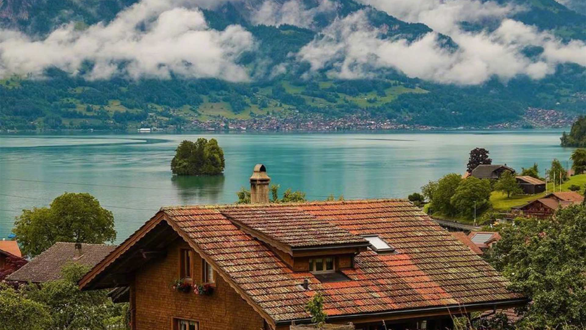 阿尔卑斯,湖,小镇,山脉