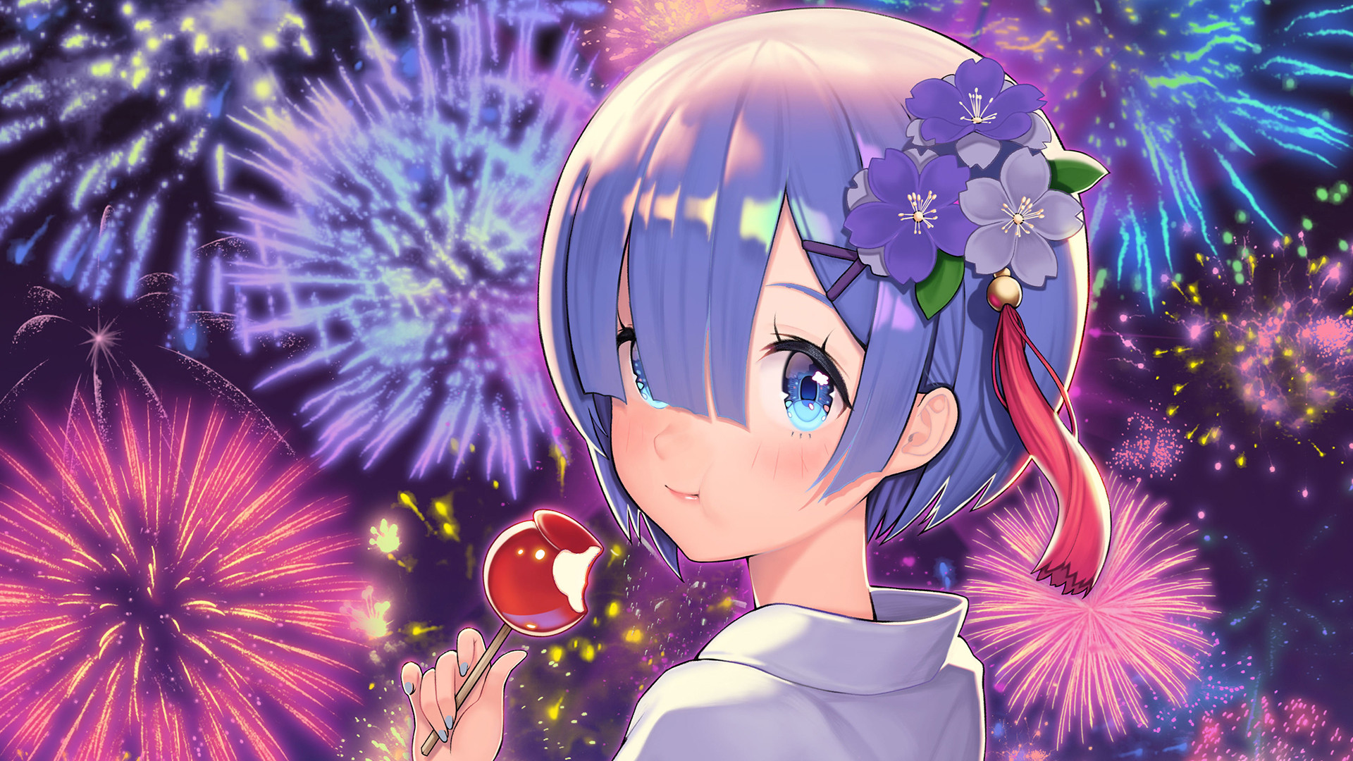 卡通人物,可爱,蕾姆,糖葫芦,烟火,卡哇伊