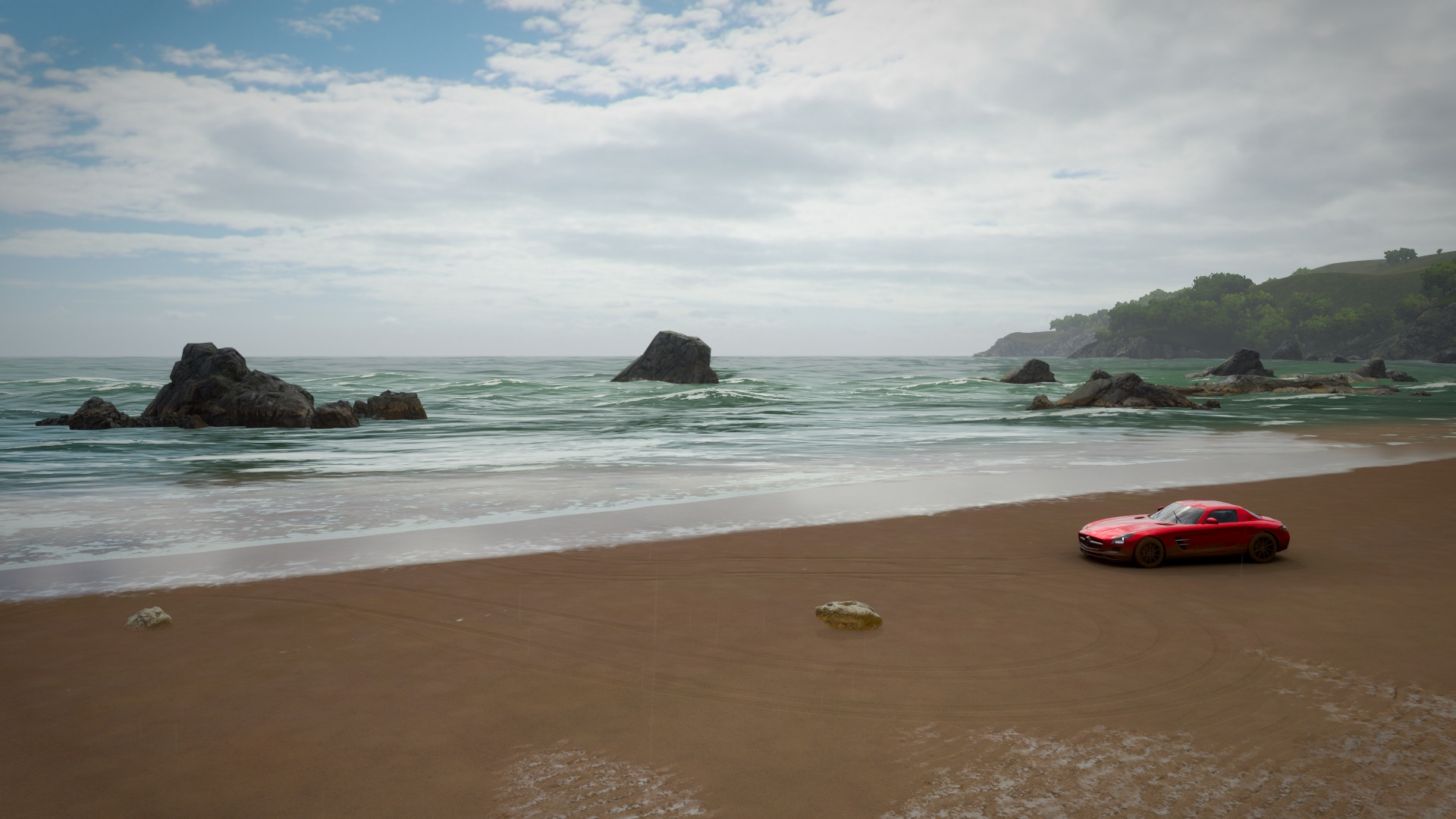 跑车,海滩,海岸,海浪,红色跑车