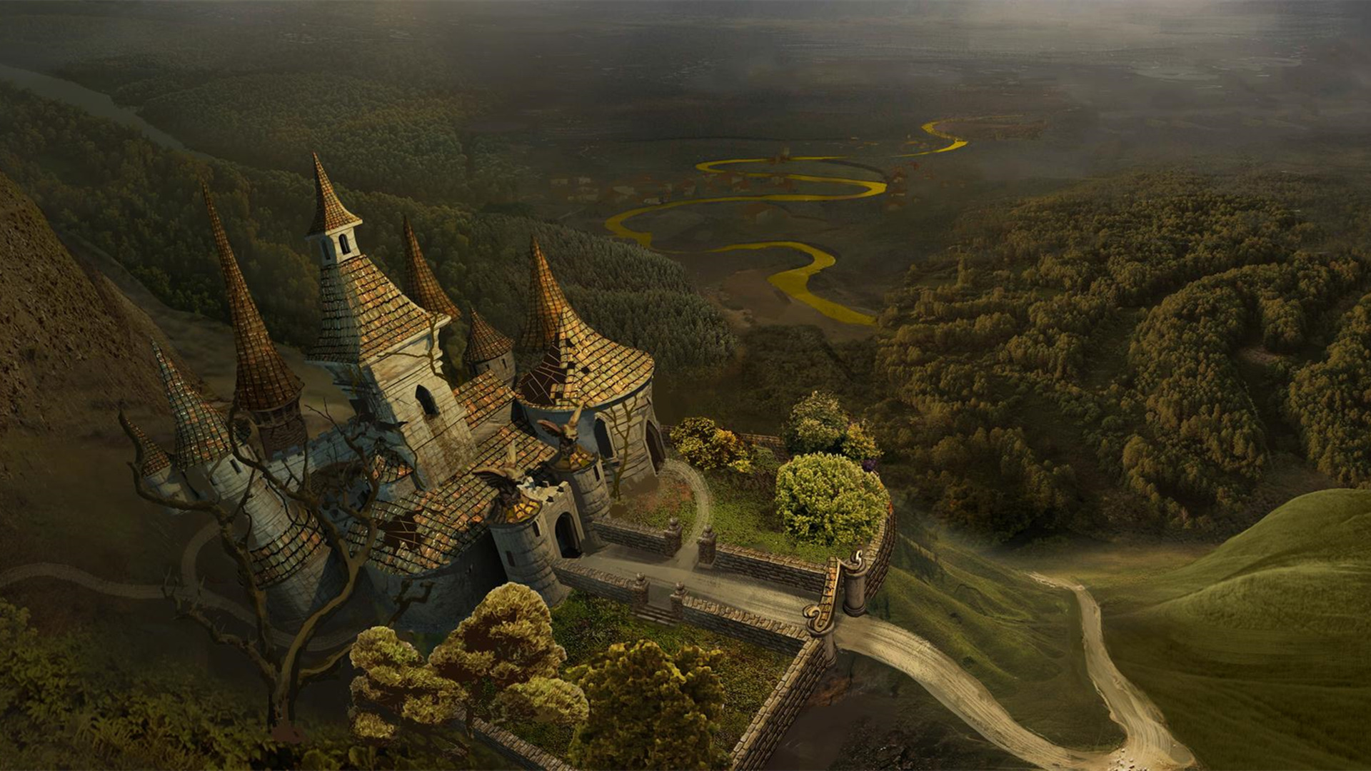 童话,城堡,蜿蜒,广阔