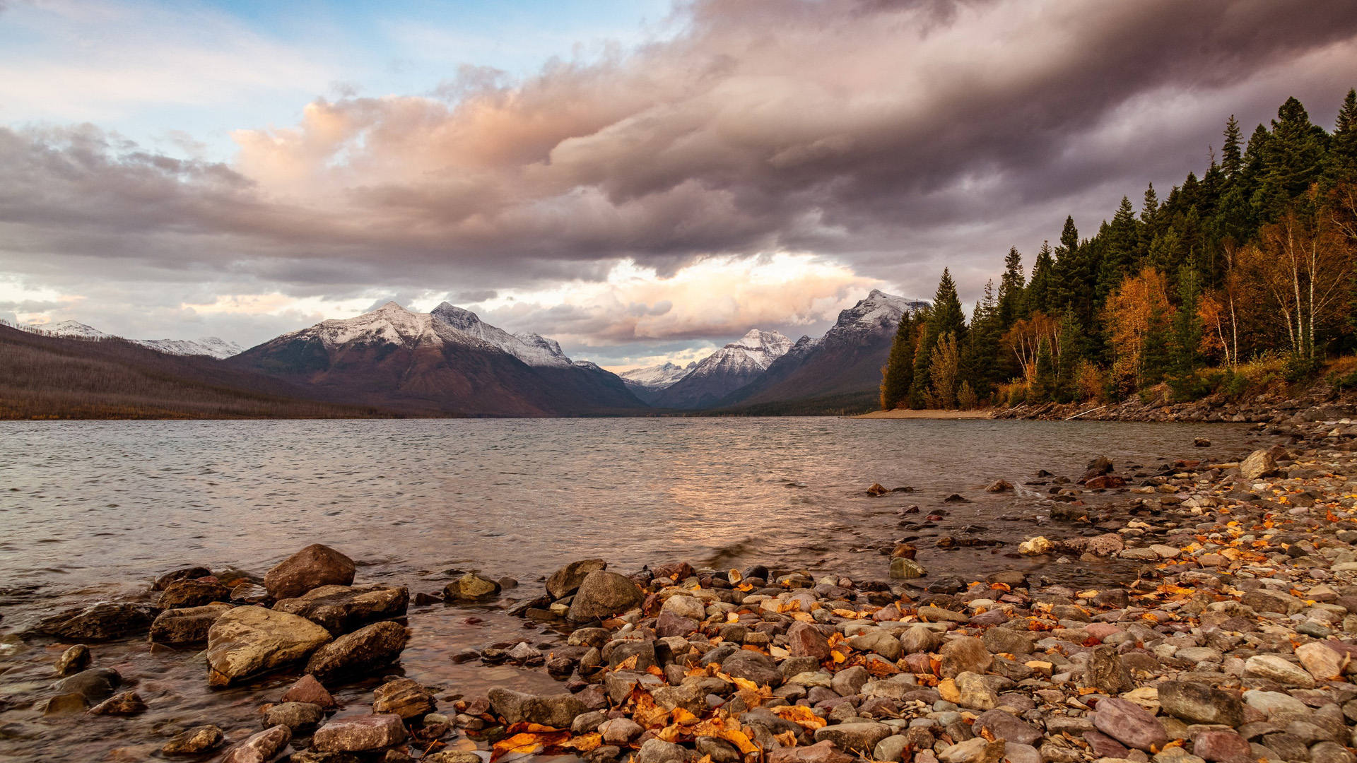 自然风光,雪山,湖,岸滩,石头