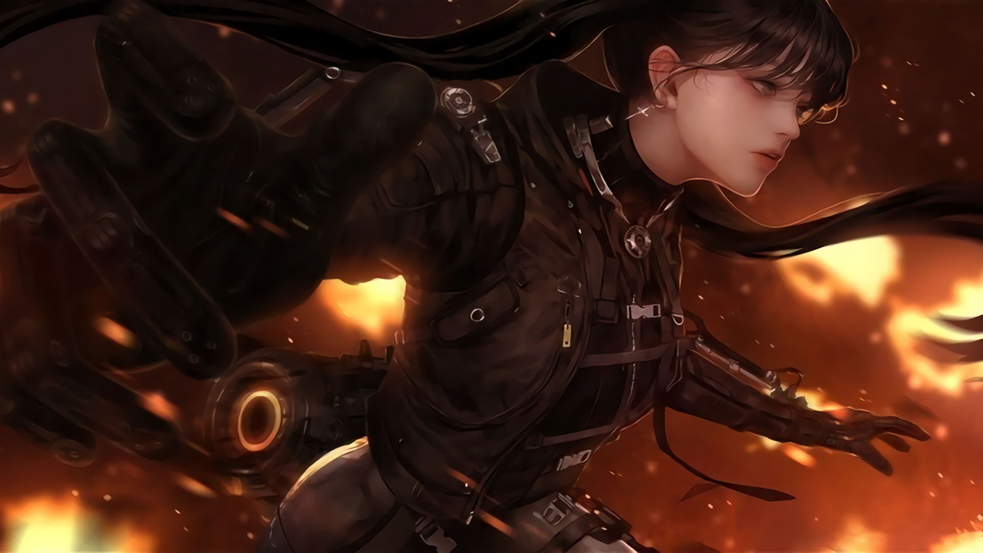 战士,火海,长发,美女