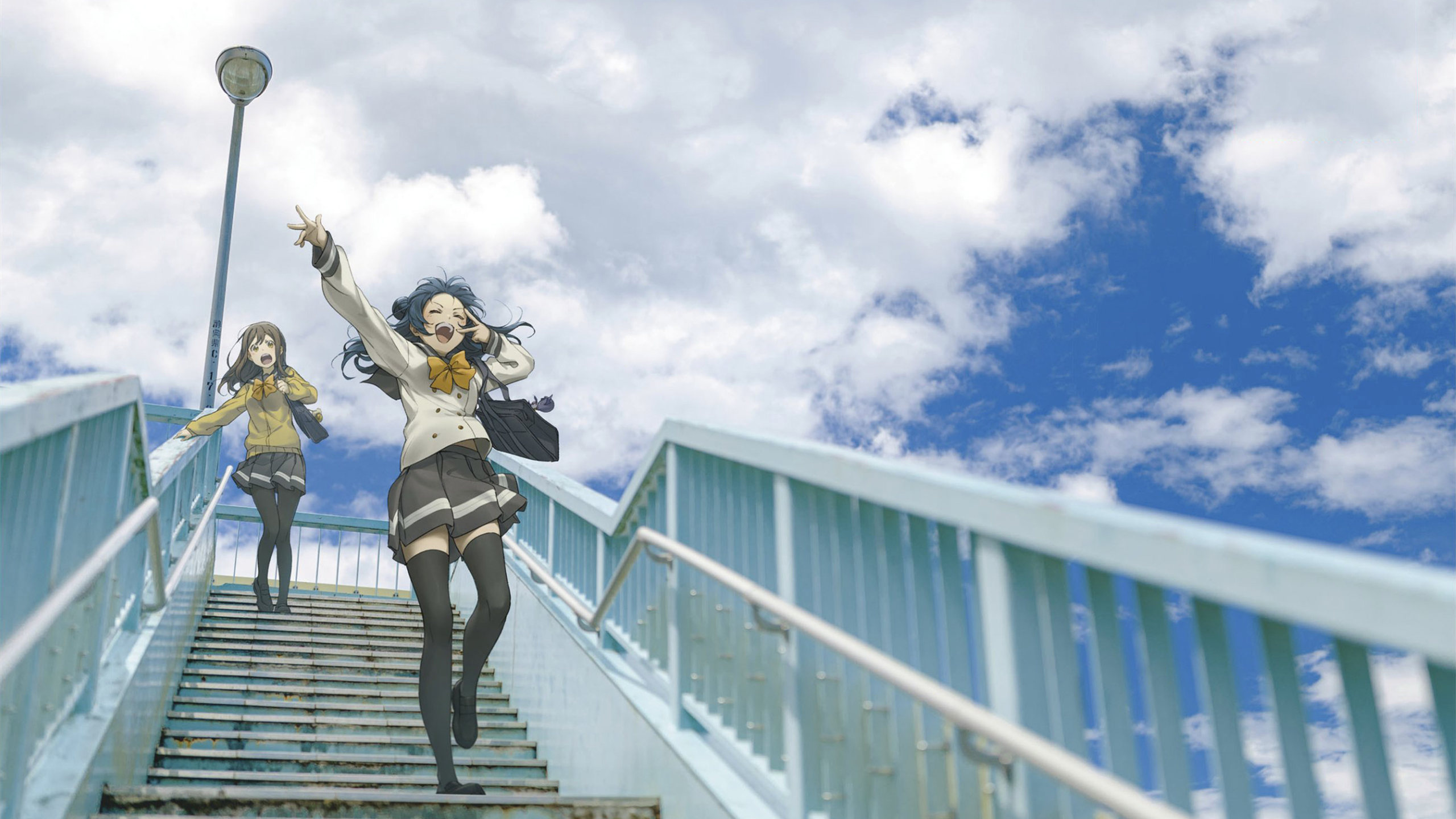 校园,制服,蓝天,白云,天桥