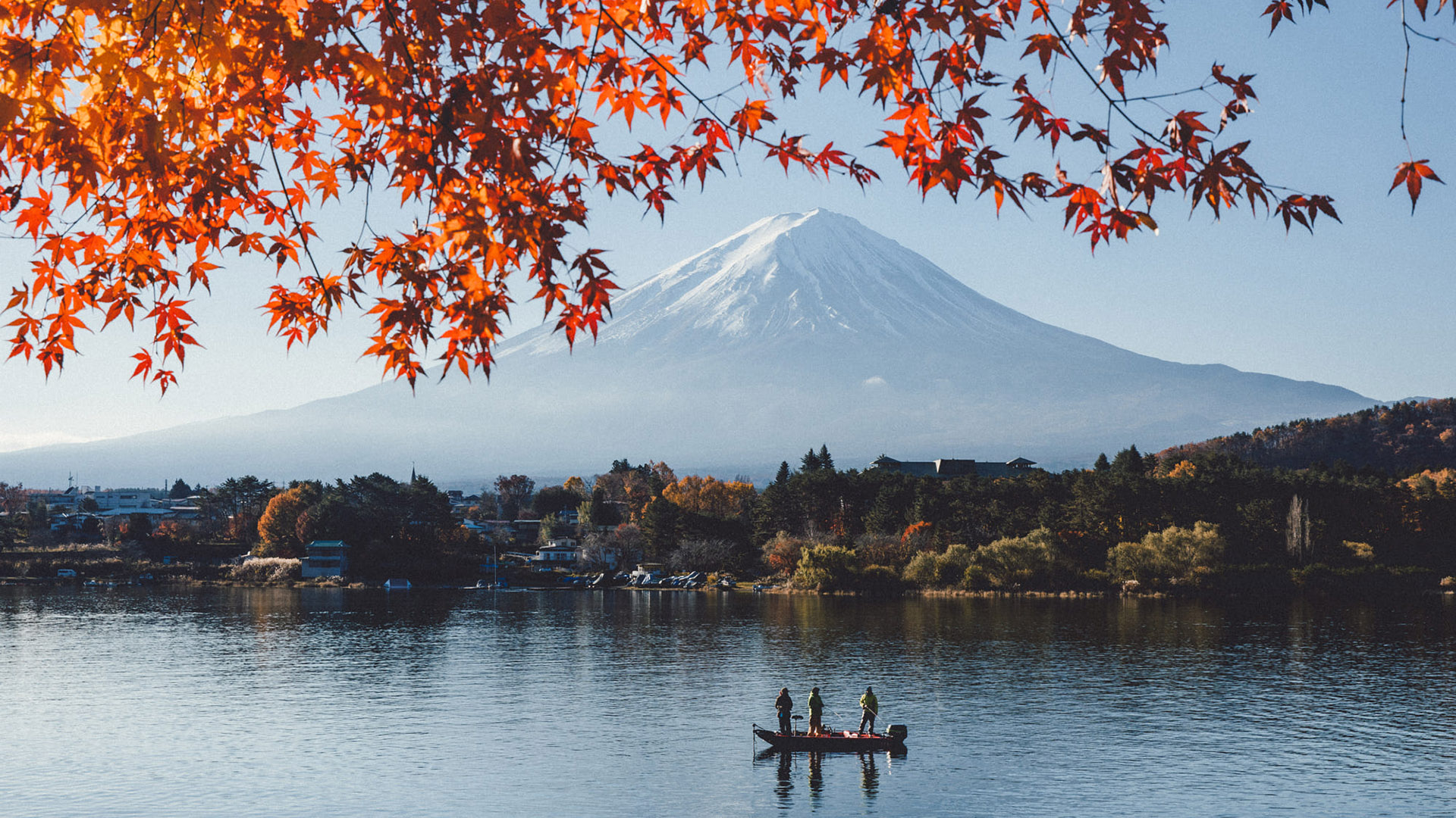 秋意正浓,富士山,湖,小船,舟