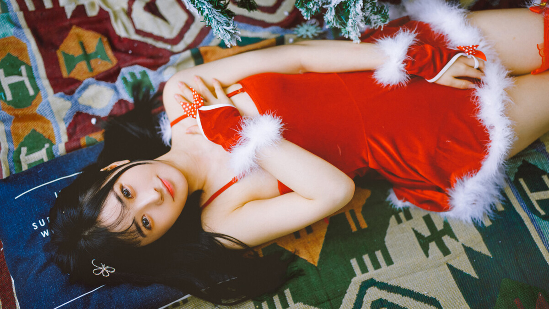 清纯,圣诞节,圣诞树,长发,可爱