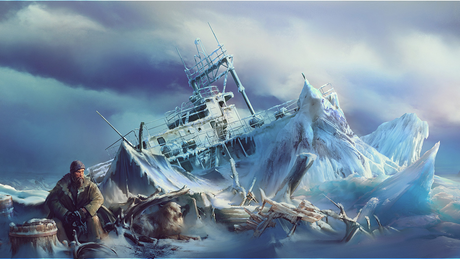 冰川,沉船,雪橇犬,北极