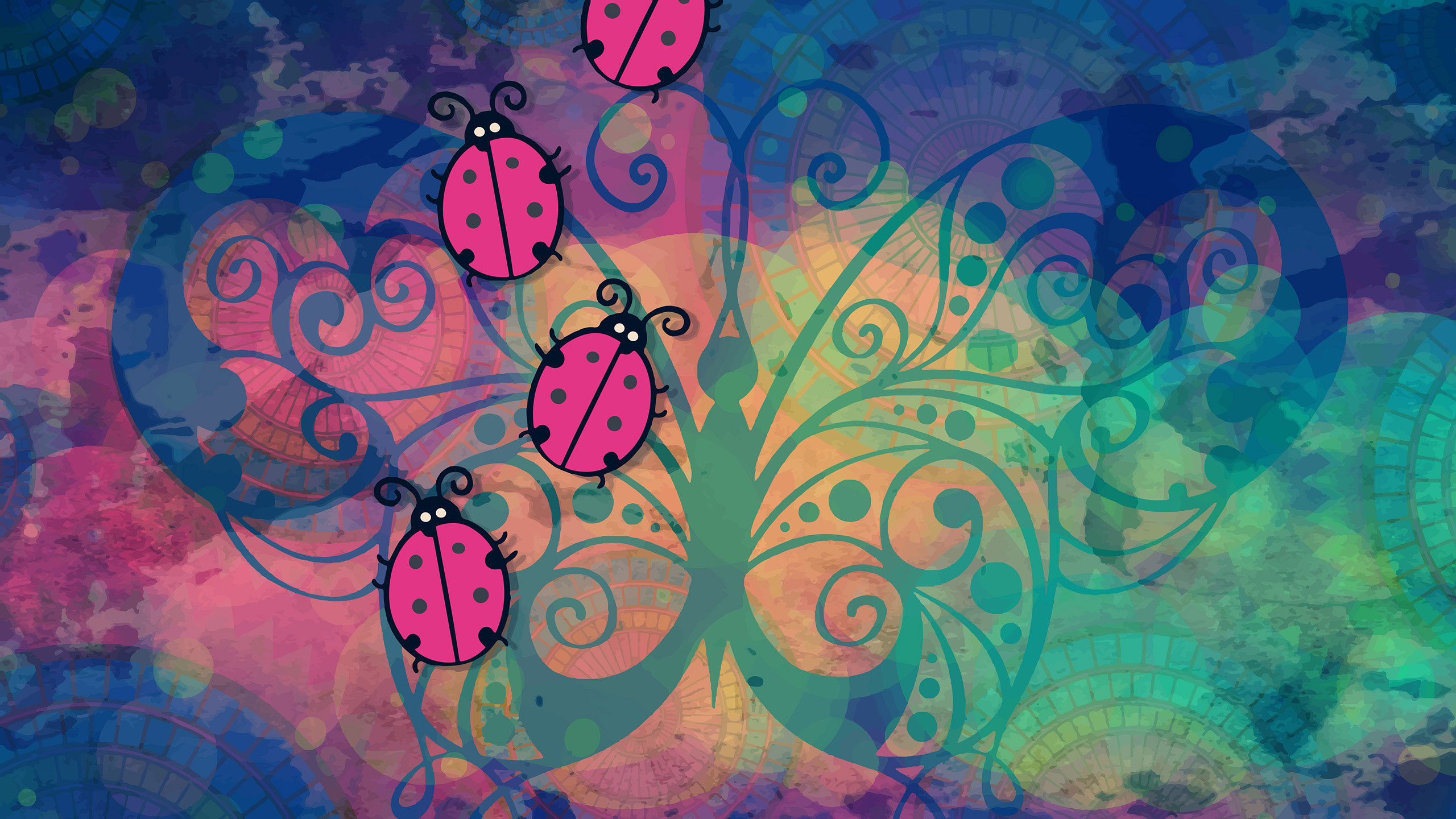 甲壳虫,蝴蝶,瓢虫,卡通,抽象