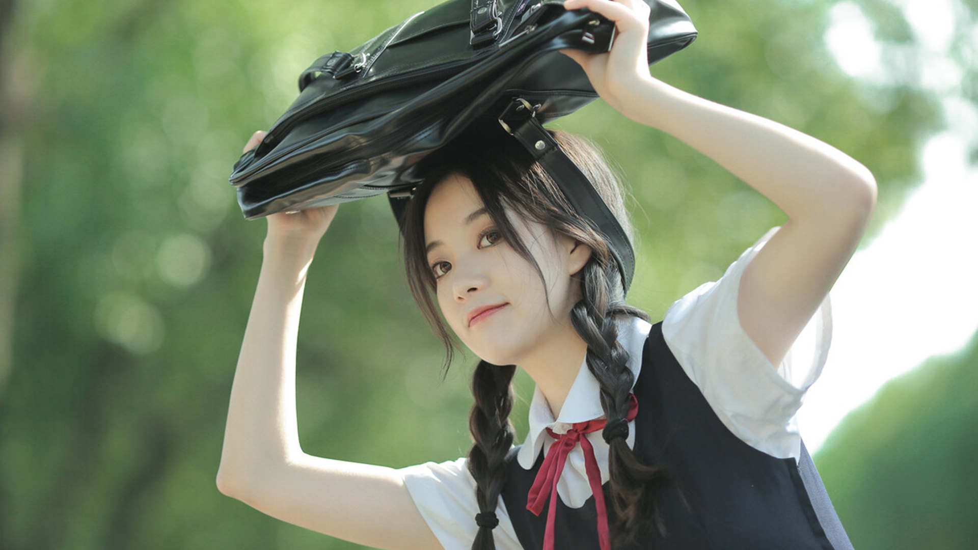 清纯,学妹,学生,制服,校园,书包