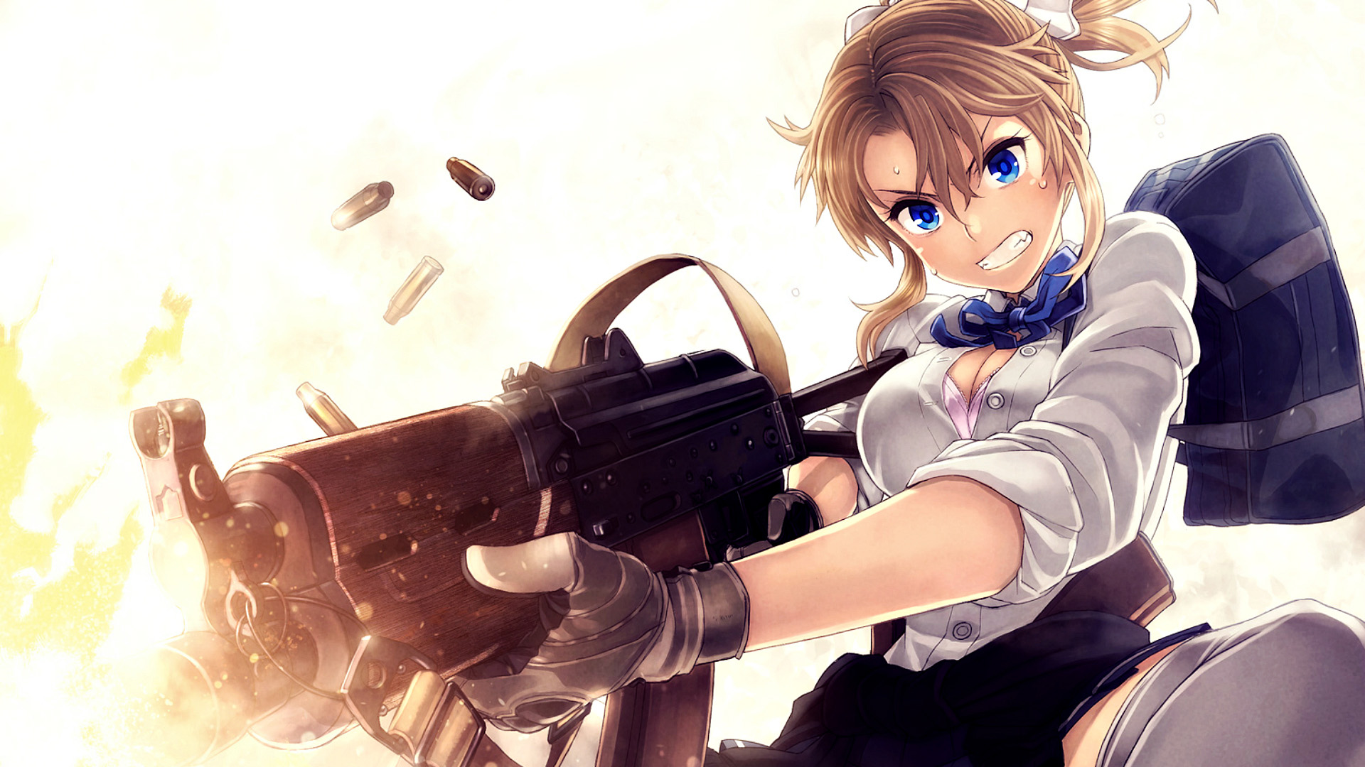 卡通人物,自动步枪,学妹,子弹,制服,背包