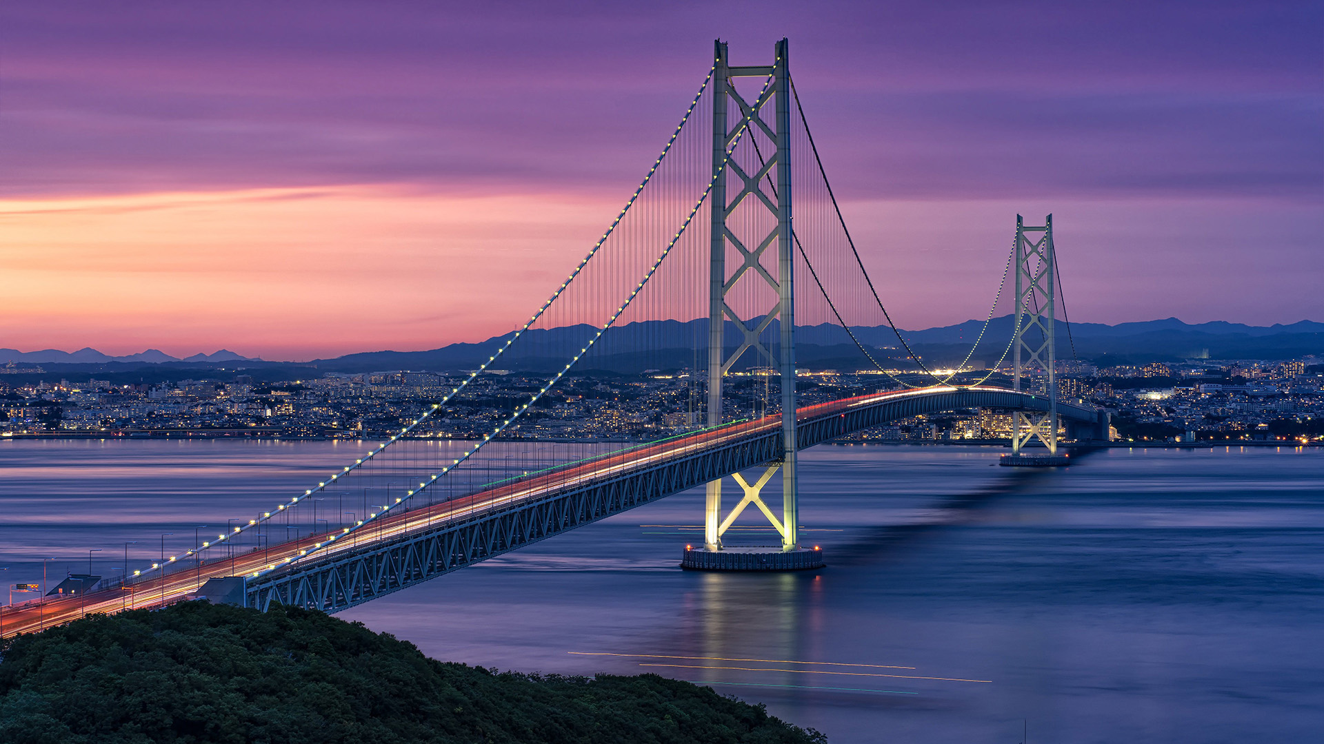城市夜景,金门大桥,跨海大桥,晚霞,海湾