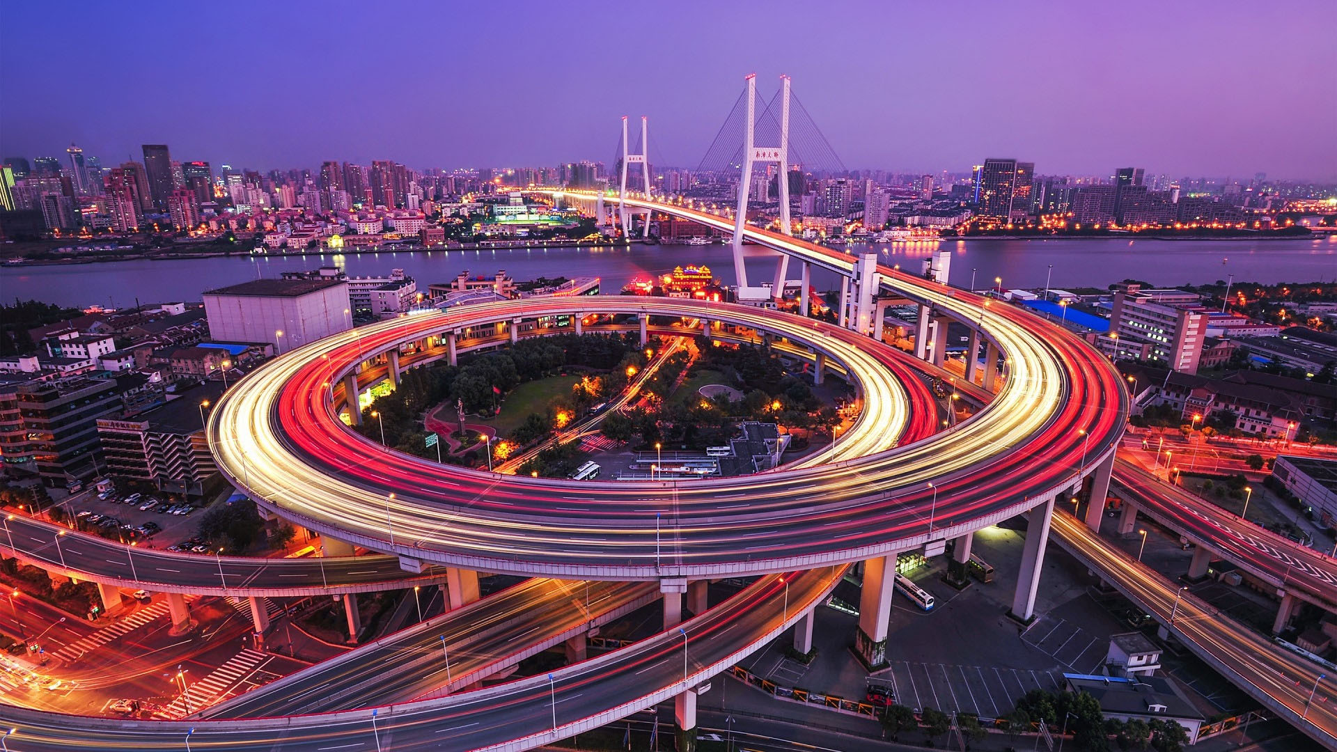 城市夜景,上海,南浦,立交桥,黄浦江