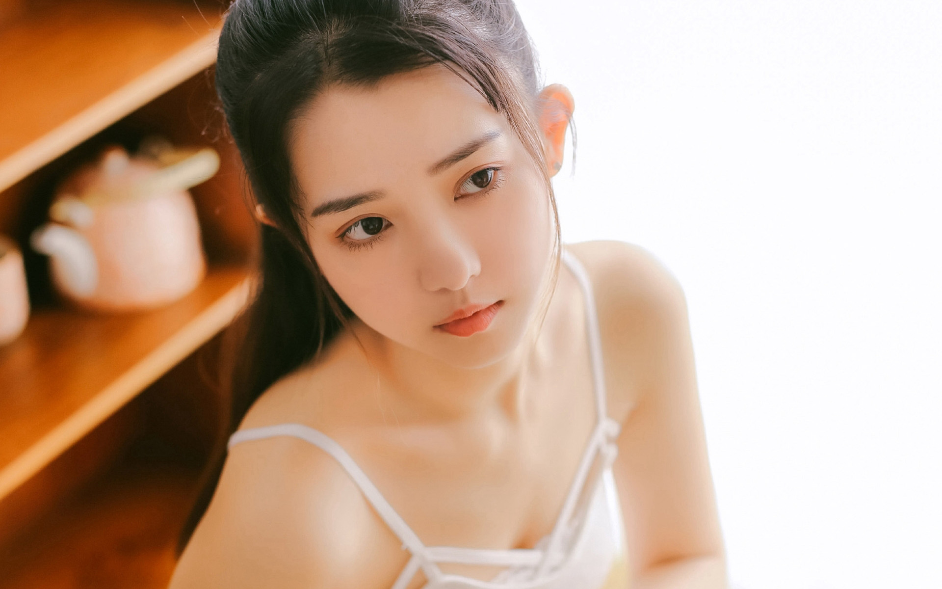 清纯,美肩,马尾,吊带,阳光