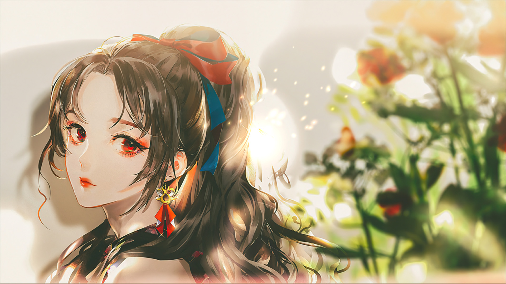 卡通人物,鲜花,女孩,长发,眼影,口红,耳环