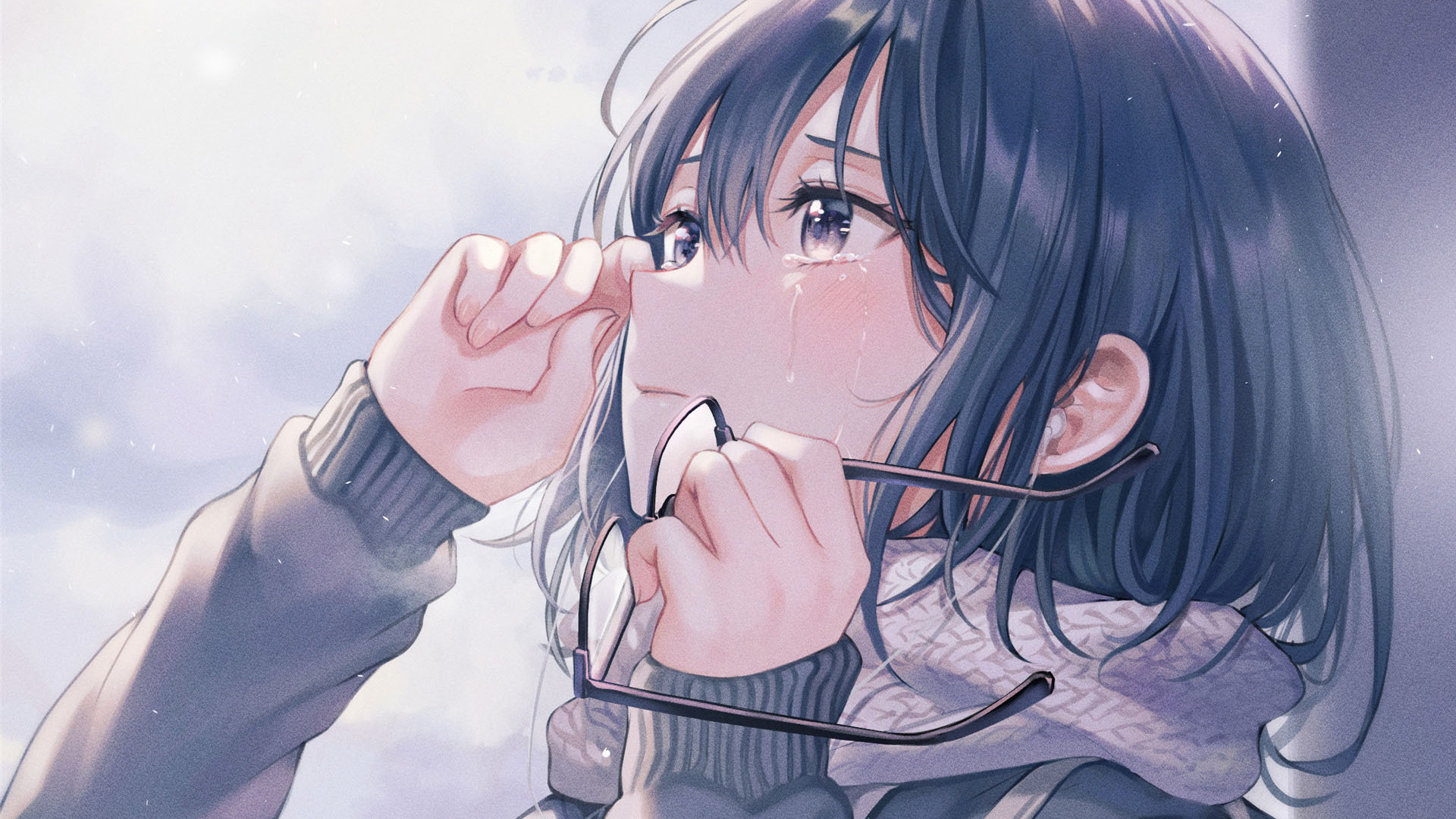 二次元,眼镜,围巾,眼泪