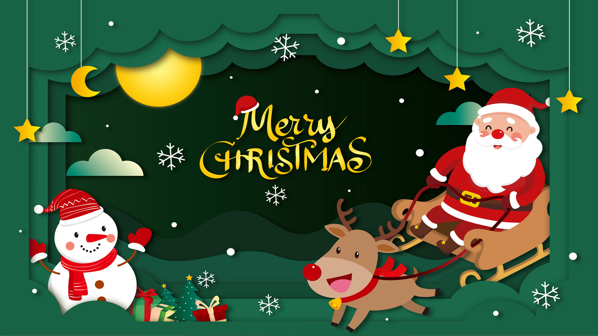 圣诞节,圣诞老人,麋鹿,雪花,礼物