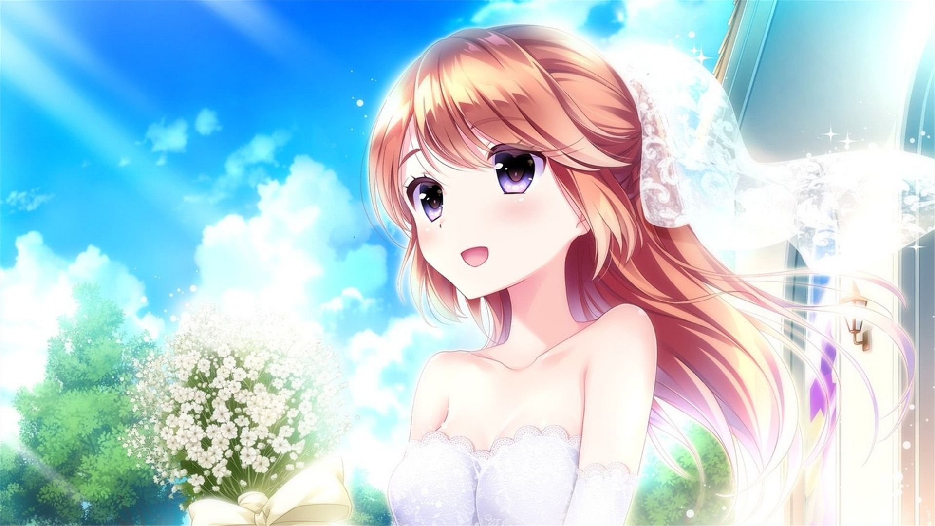 卡通人物,婚纱,阳光,花簇