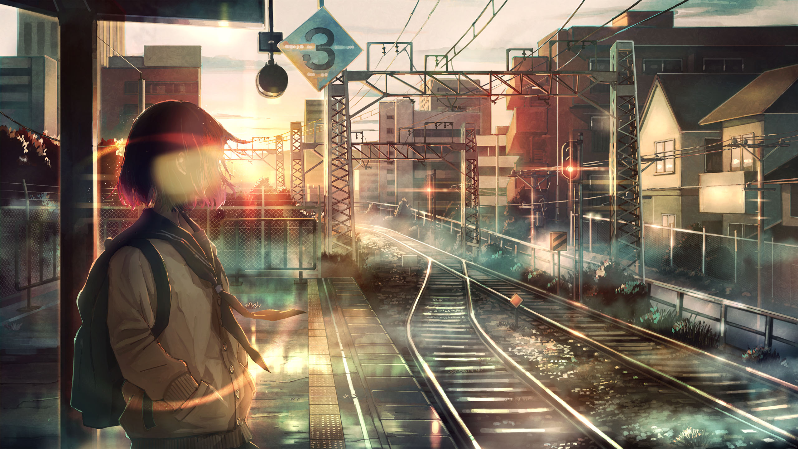 卡通人物,火车,车站,列车,铁轨,月台,逆光