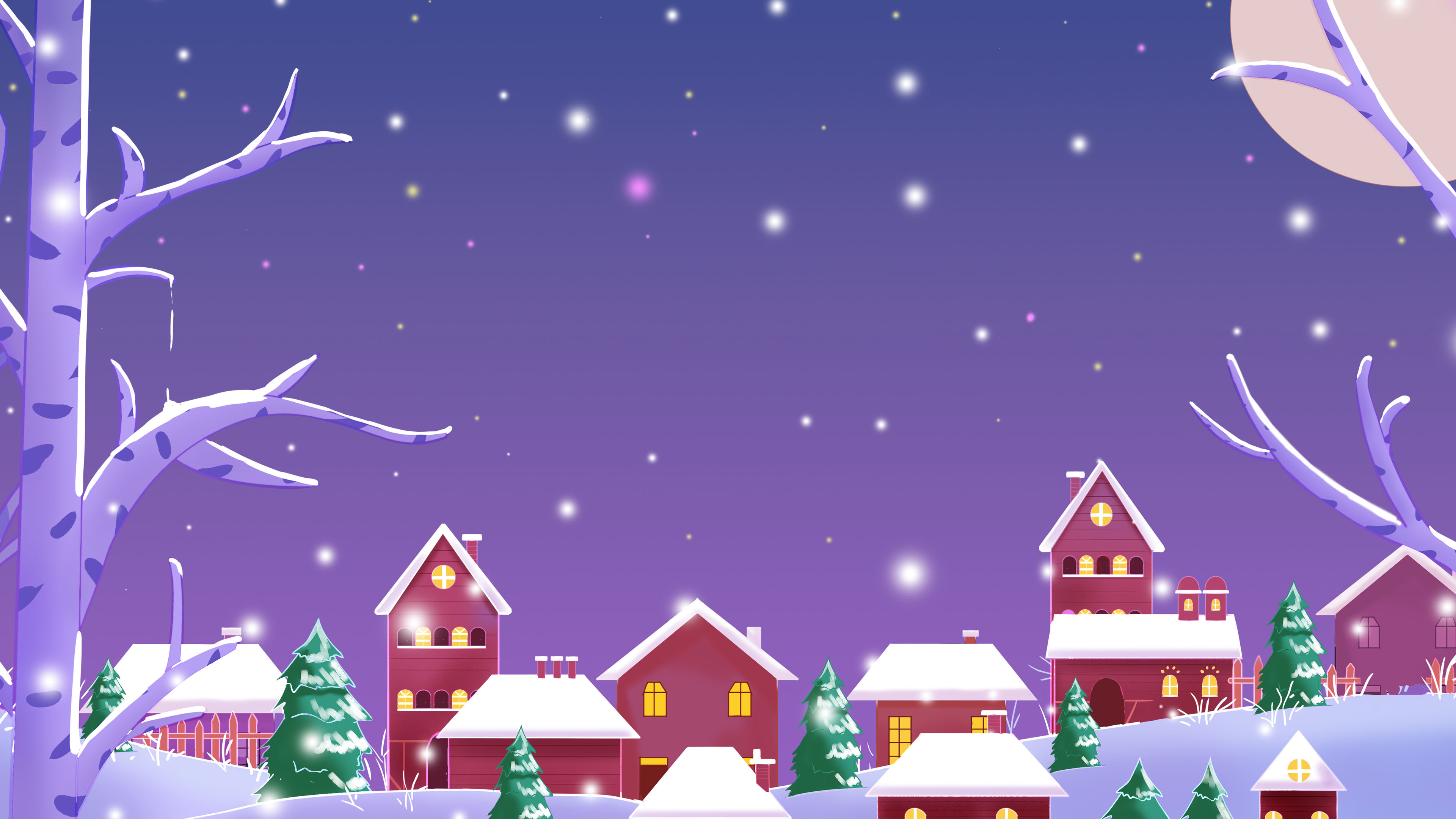 圣诞节,圣诞树,下雪,童话,卡通