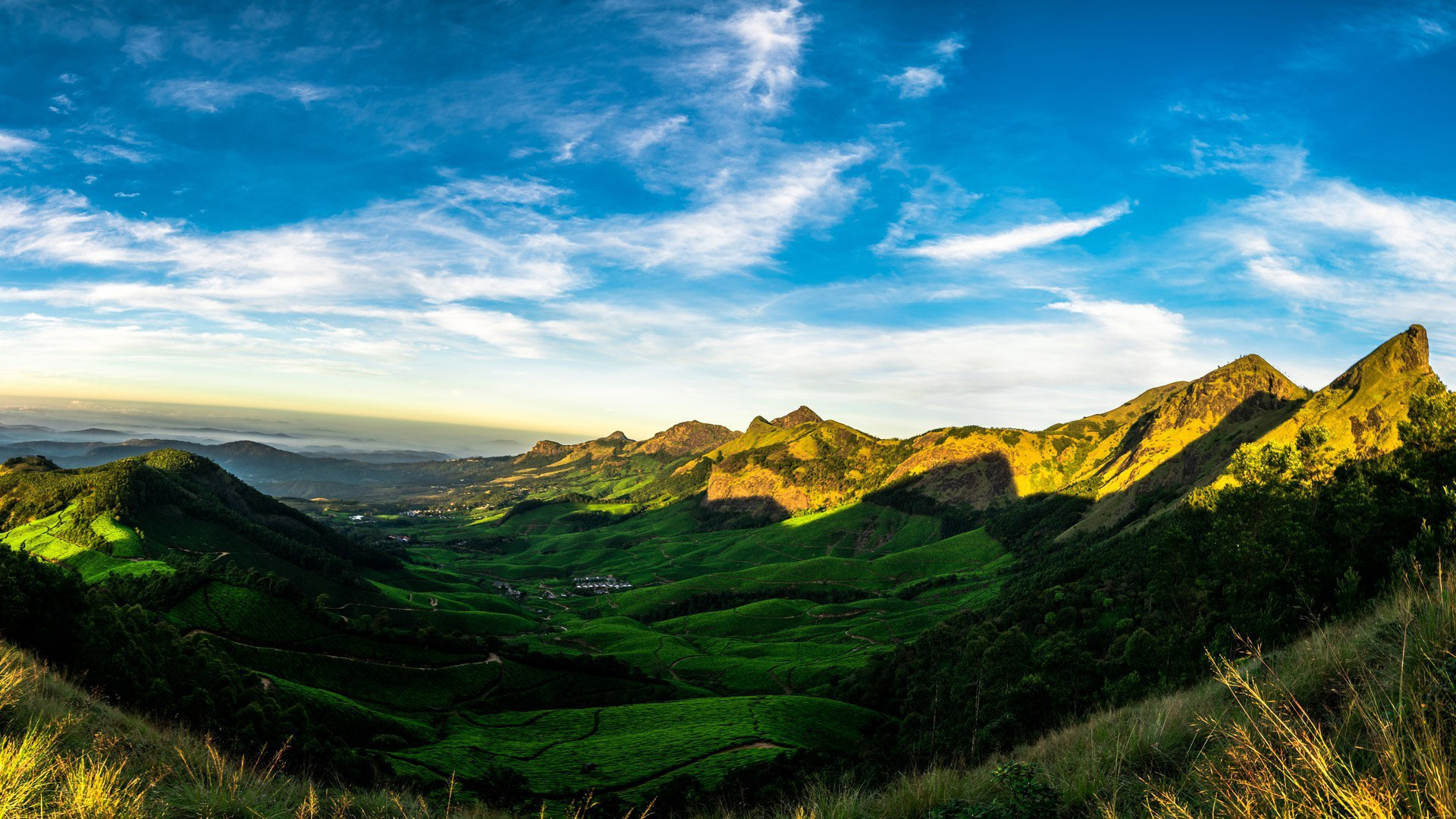 蓝天白云,山谷,山脉,山峰