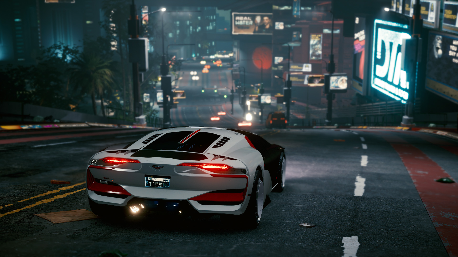 赛博朋克,2077,跑车,公路,未来城市,夜景