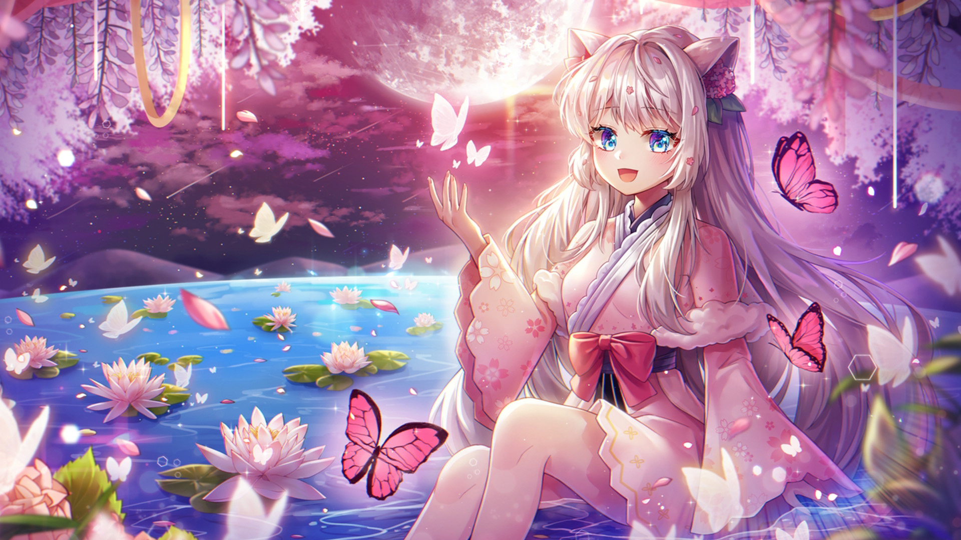 卡通人物,蝴蝶,莲花,精灵