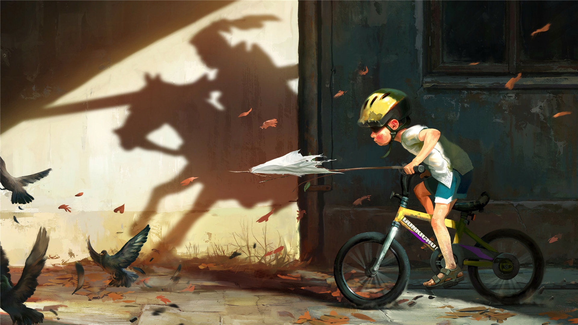 卡通人物,男孩,骑士,自行车,梦想