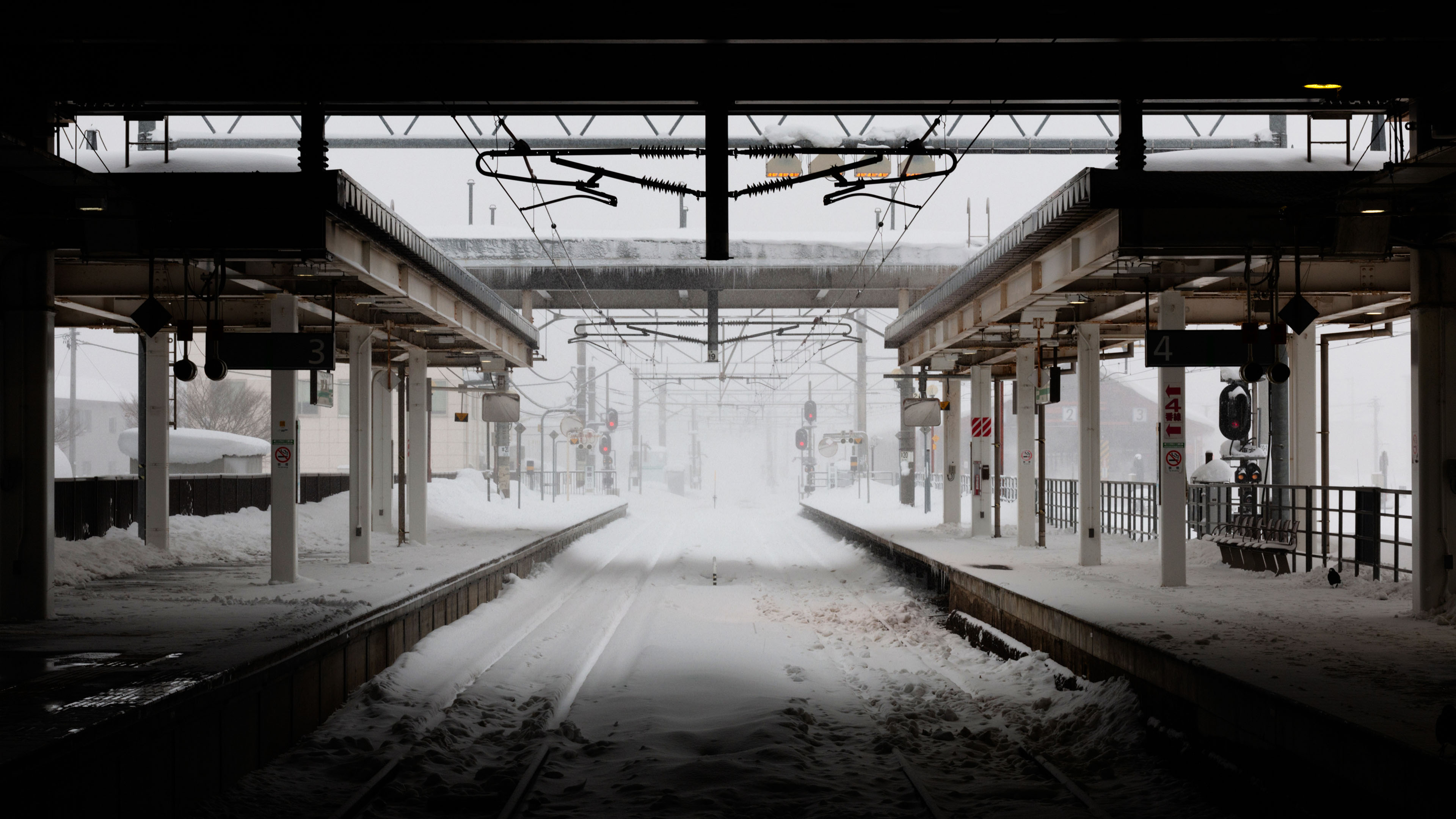 冰天雪地,车站,月台,铁轨,安静
