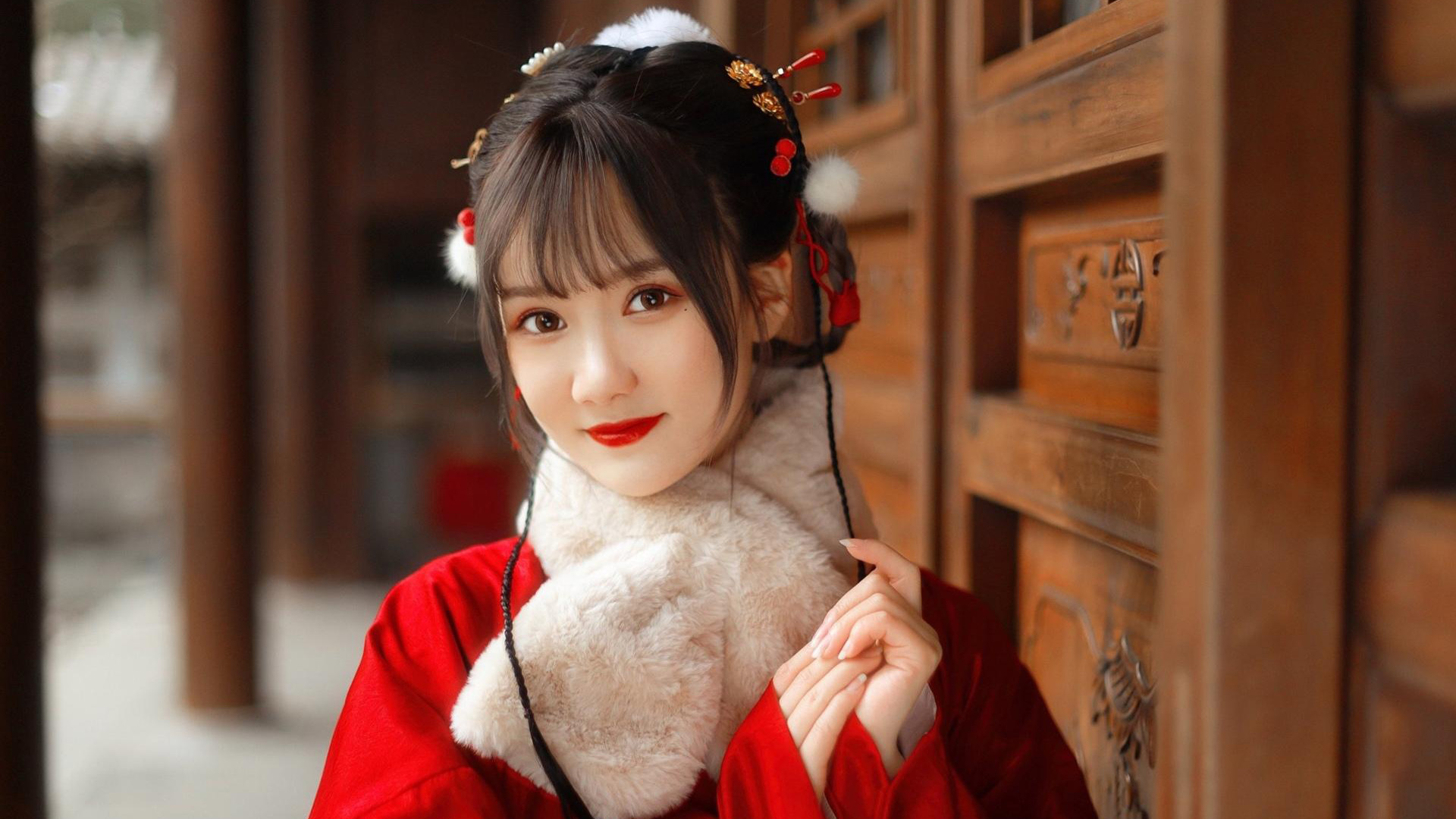 古风文艺,汉服,围巾,宅院