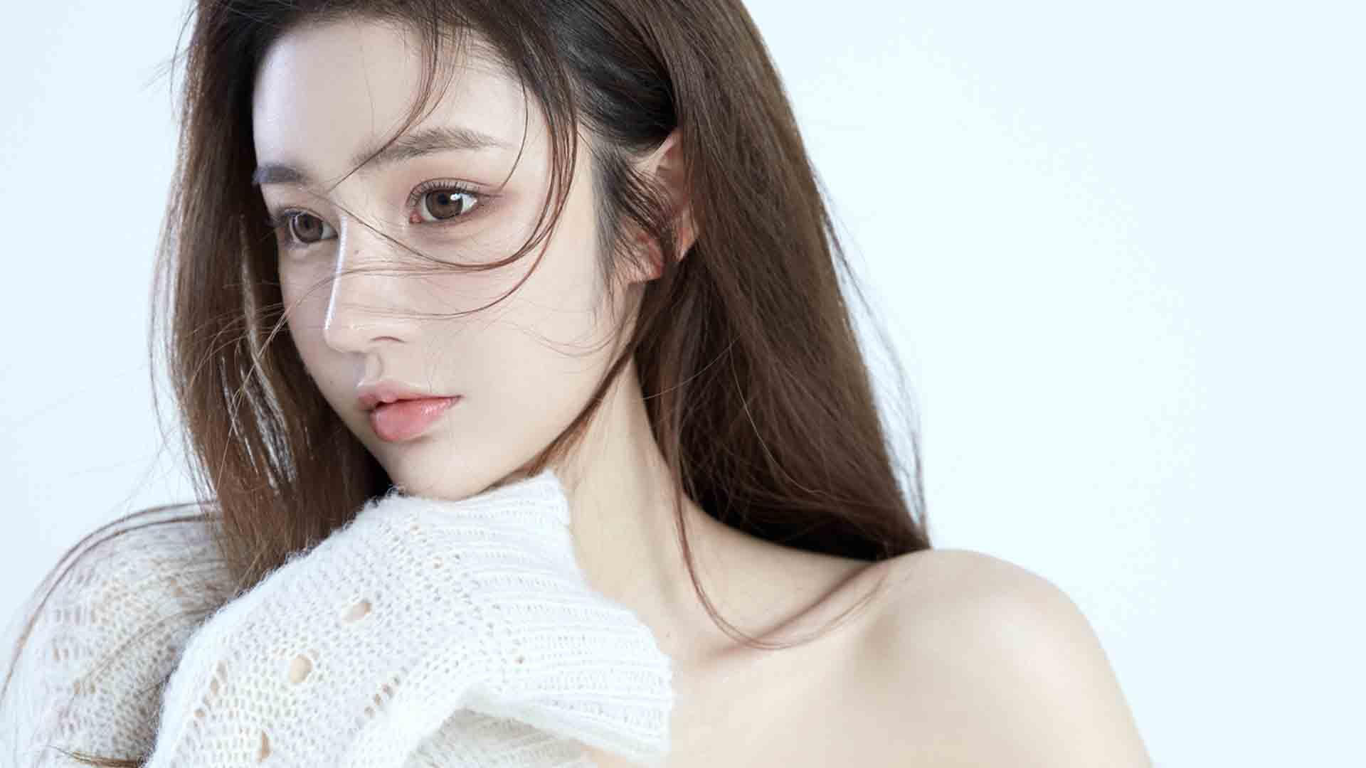 性感女神,毛衣,长发,美肩,女孩