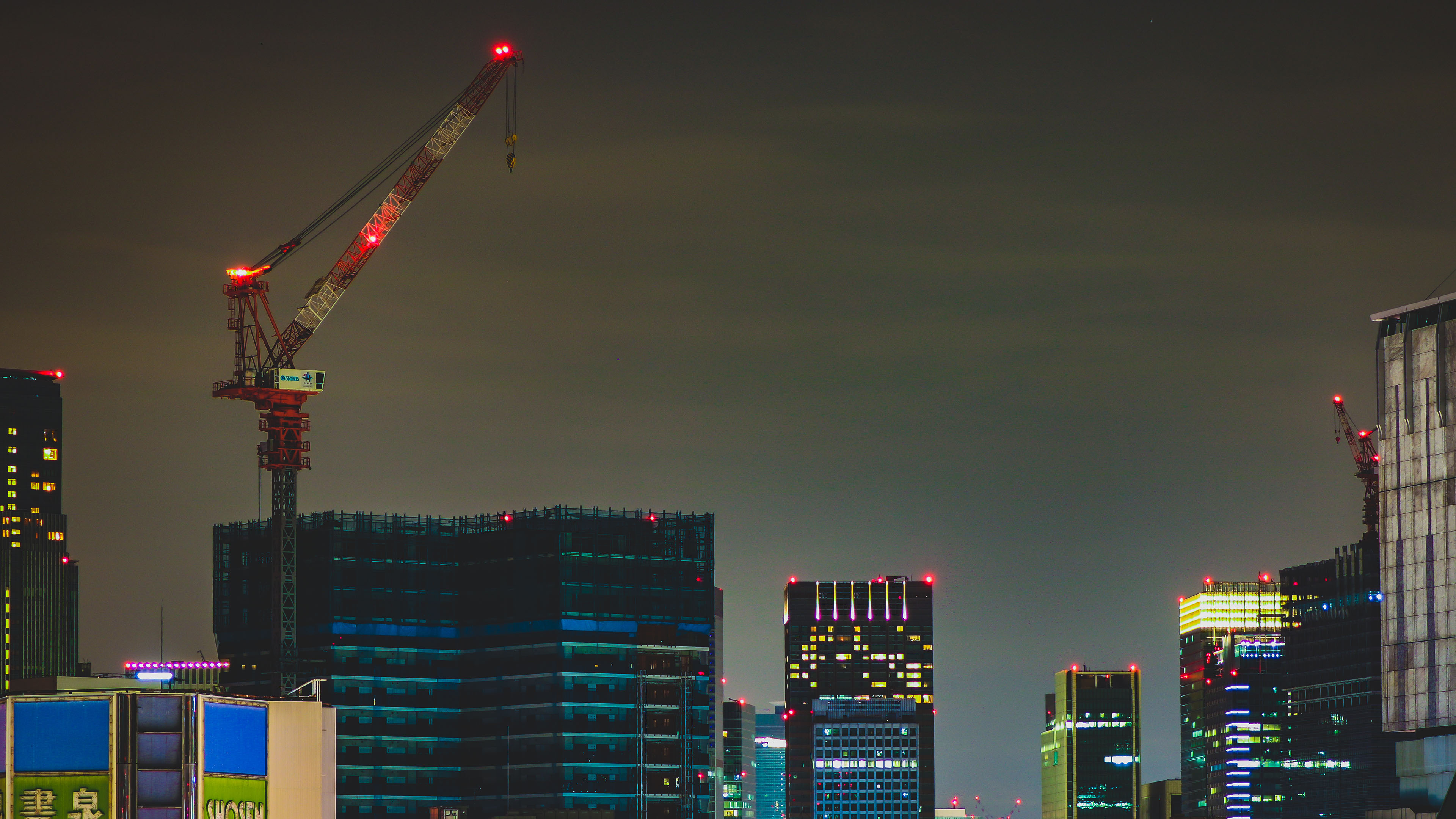 城市夜景,塔吊,灯光,夜空,建筑