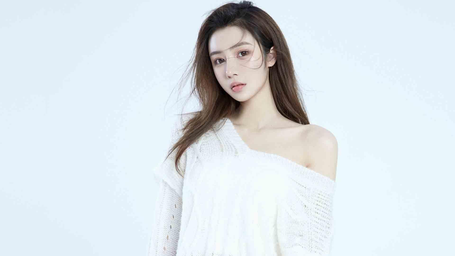 性感女神,美肩,毛衣,长发,露肩