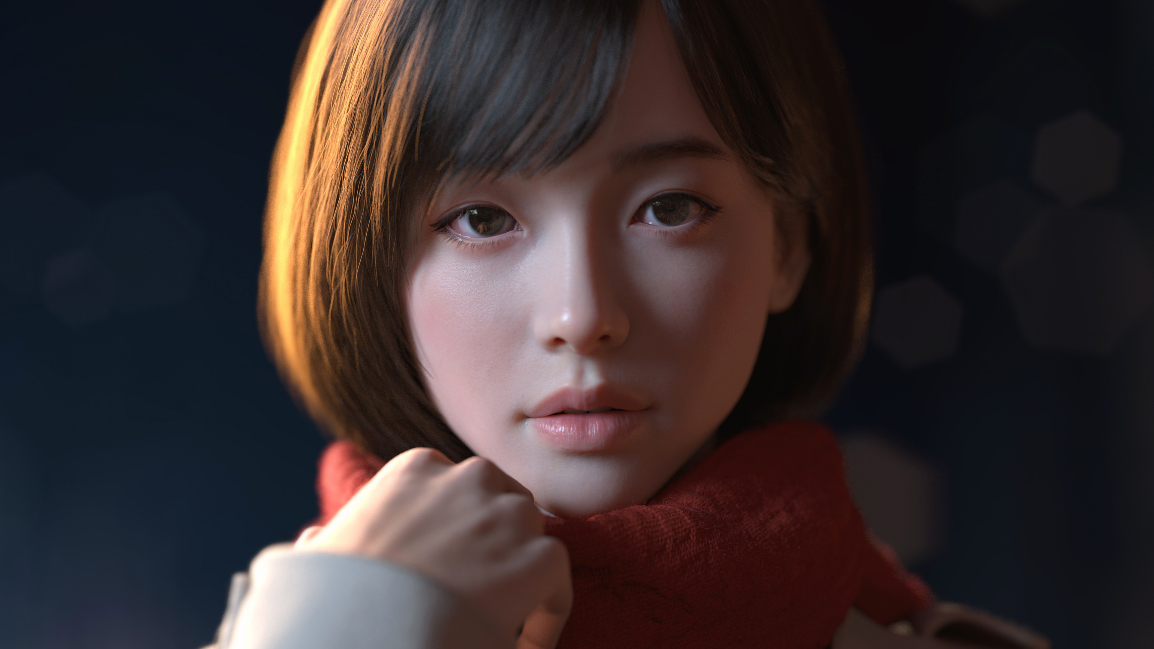 清纯,短发,围巾,3D,女孩