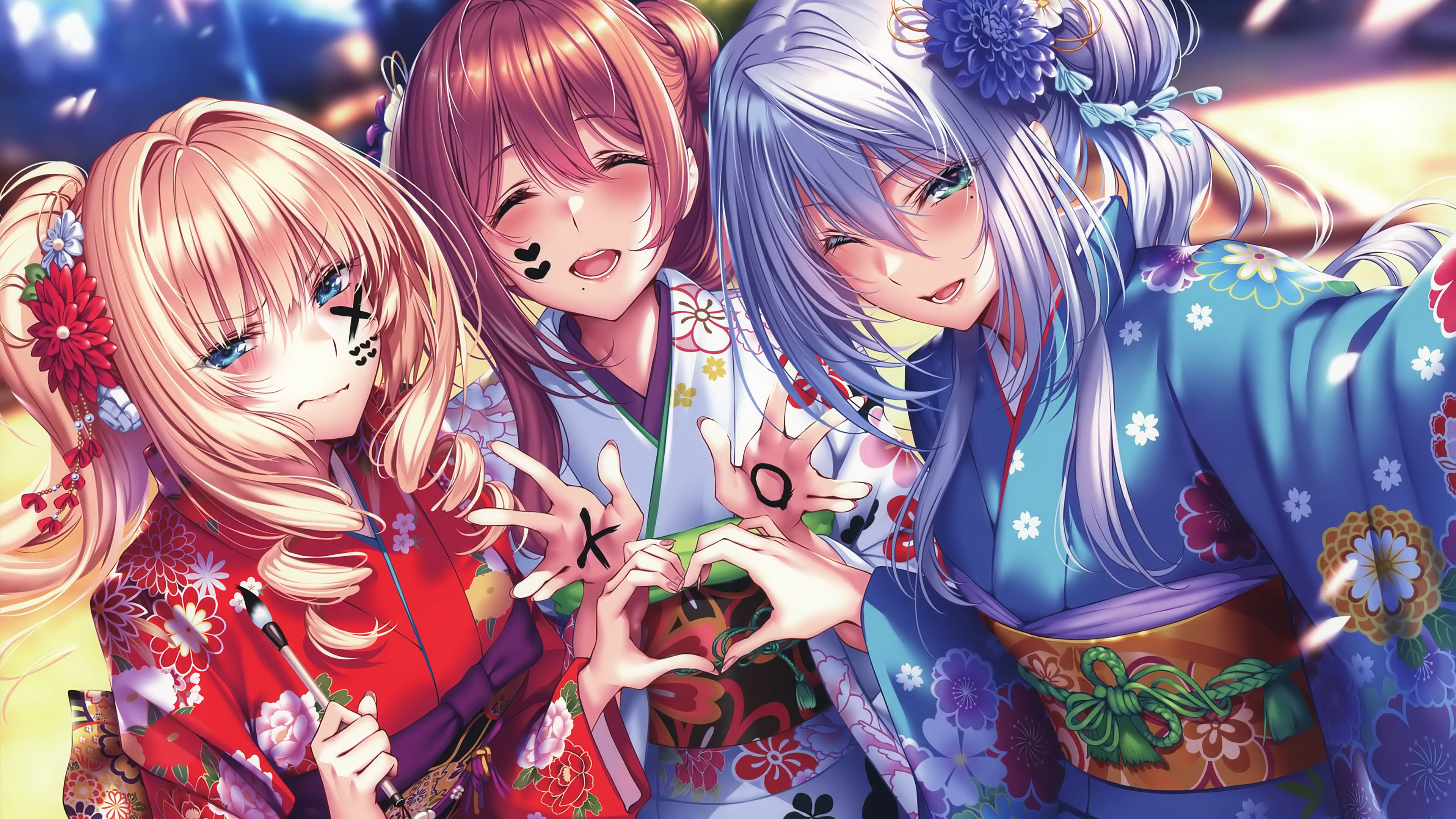 卡通人物,二次元,和服,日本,爱心,比心