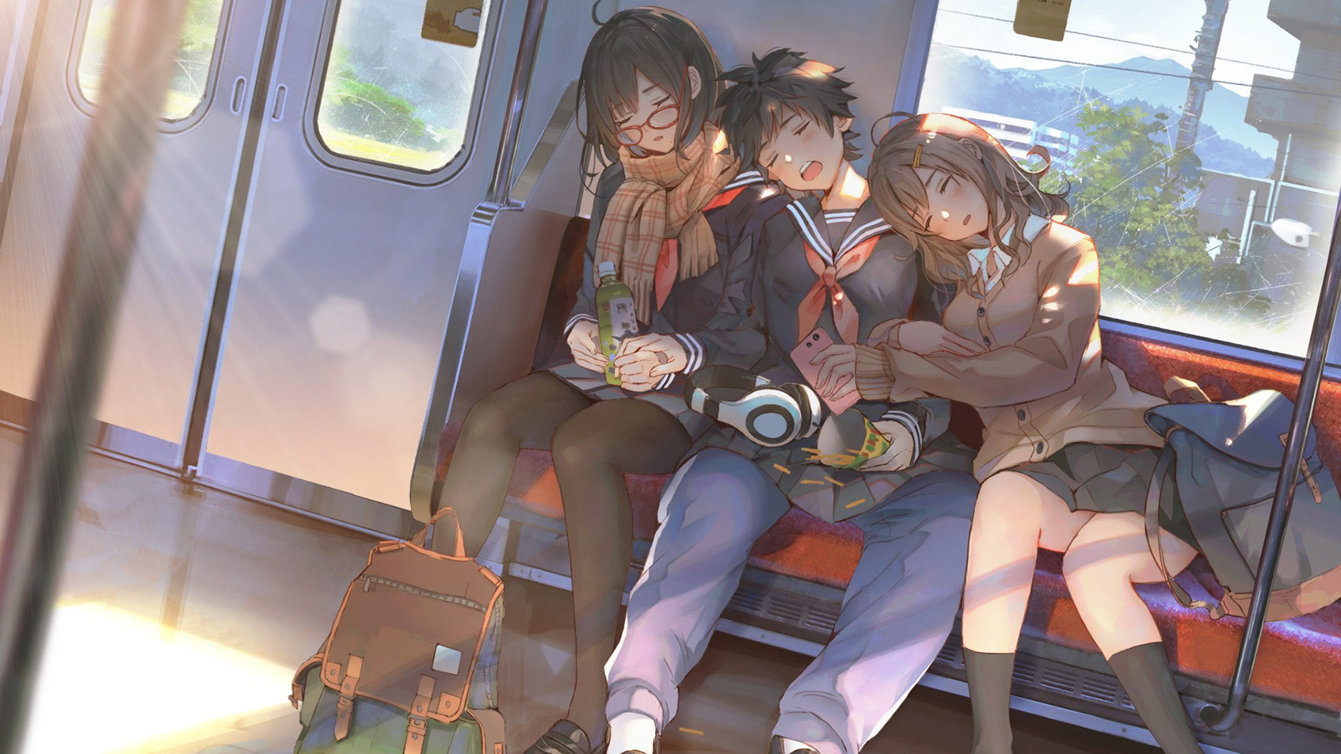 二次元,电车,放学,睡觉,阳光