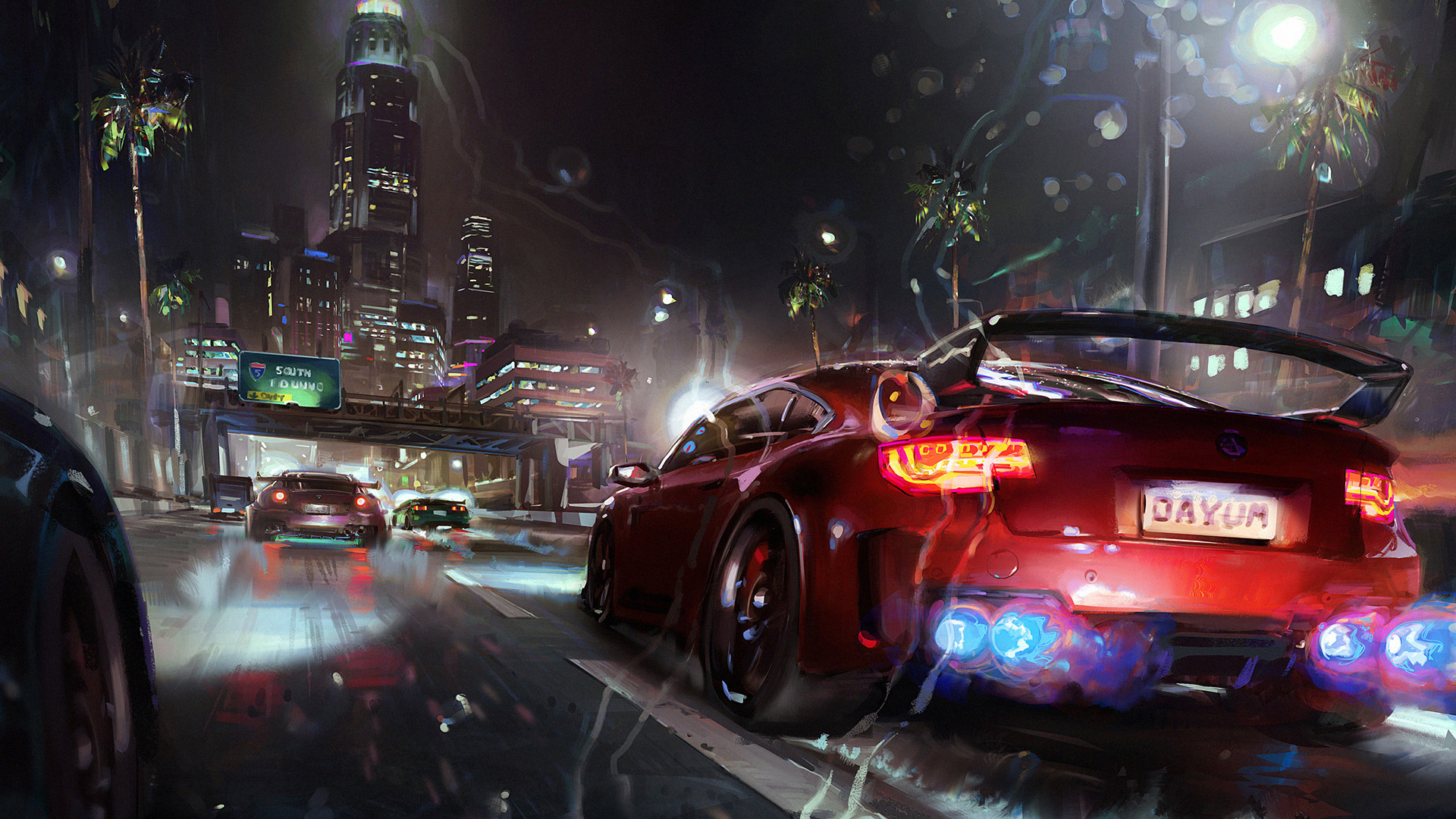 赛车,雨夜,城市,未来,跑车,速度